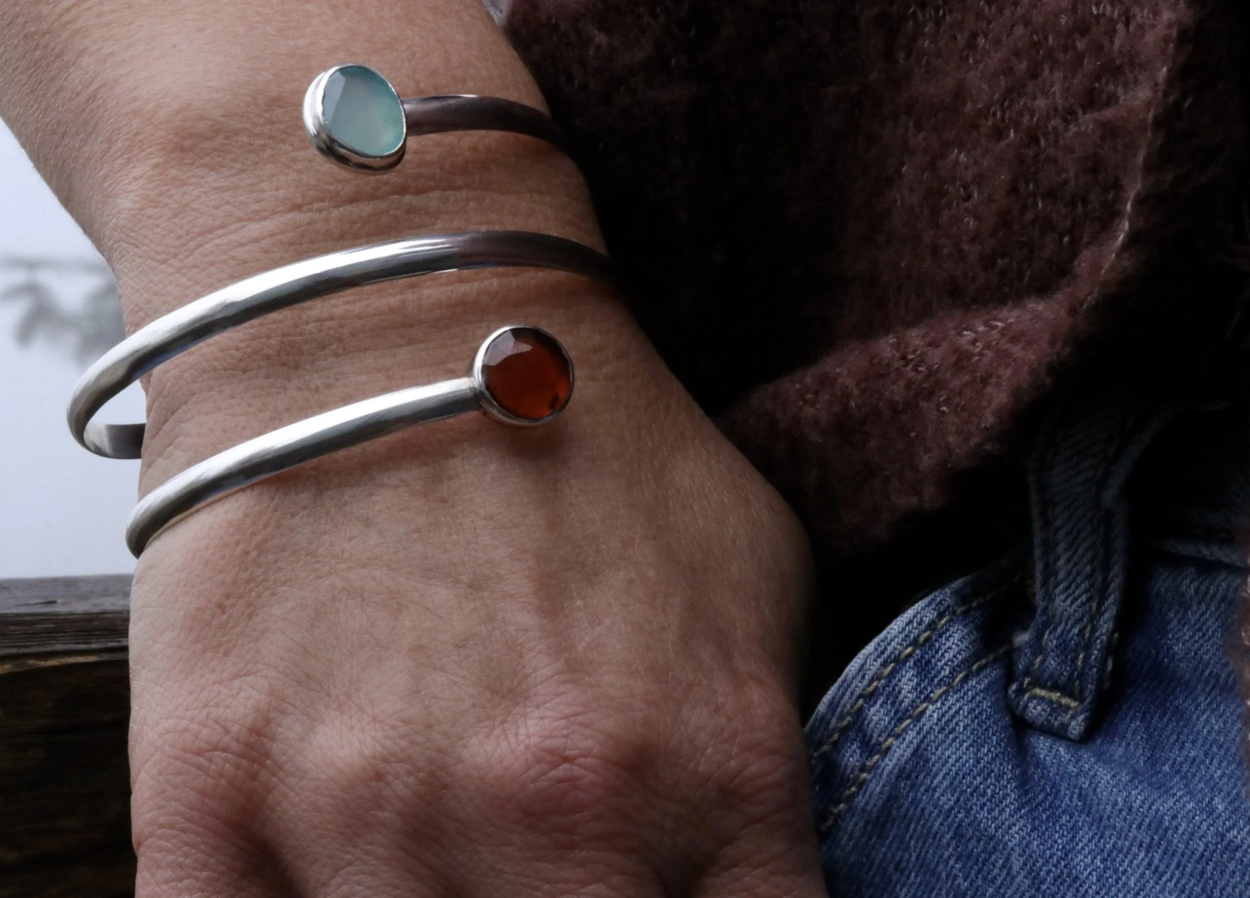 Garnet & Chalcedony Bracelet in Sterling Silver by Carrie Armstrong Design