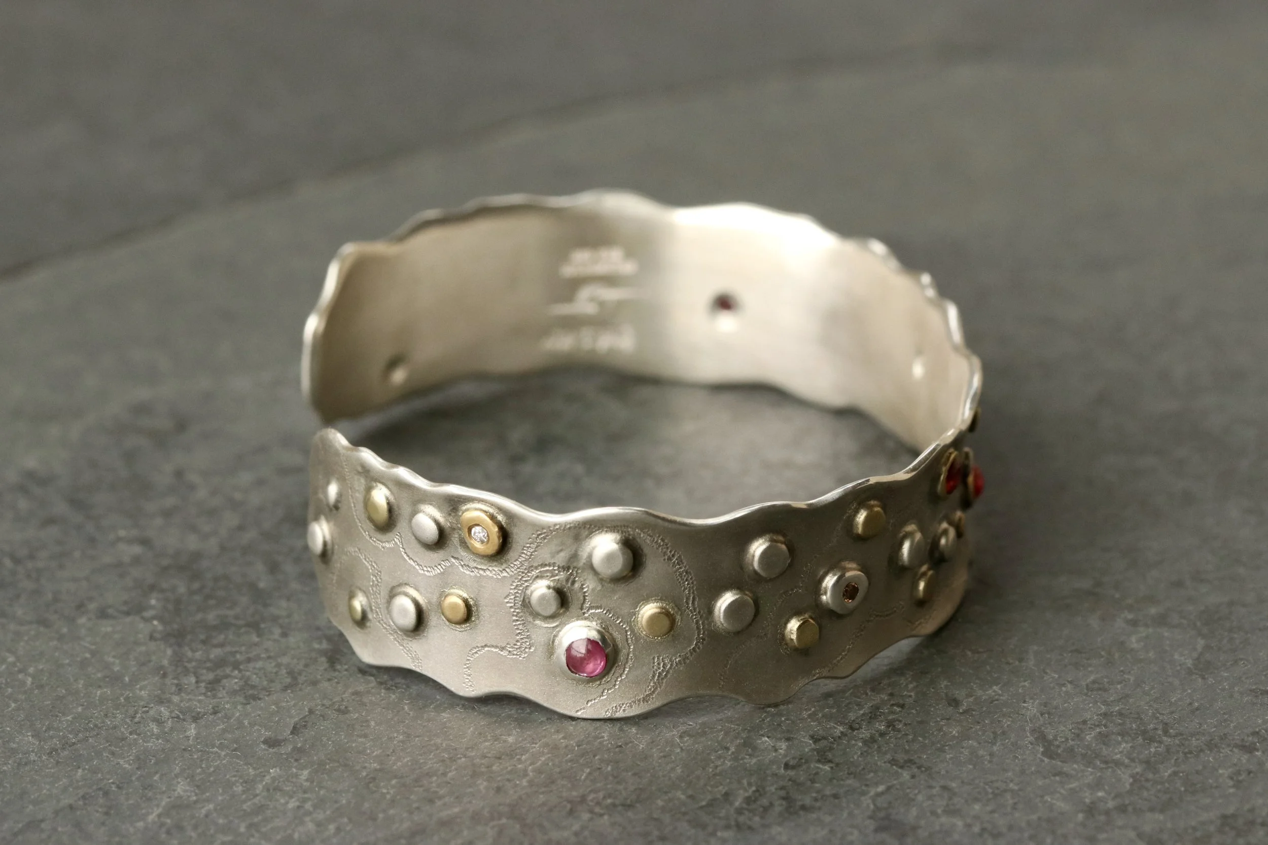 Ruby and Diamond Lacy Bullion Bracelet in 18k Gold & Sterling Silver by Big Sur Goldsmiths