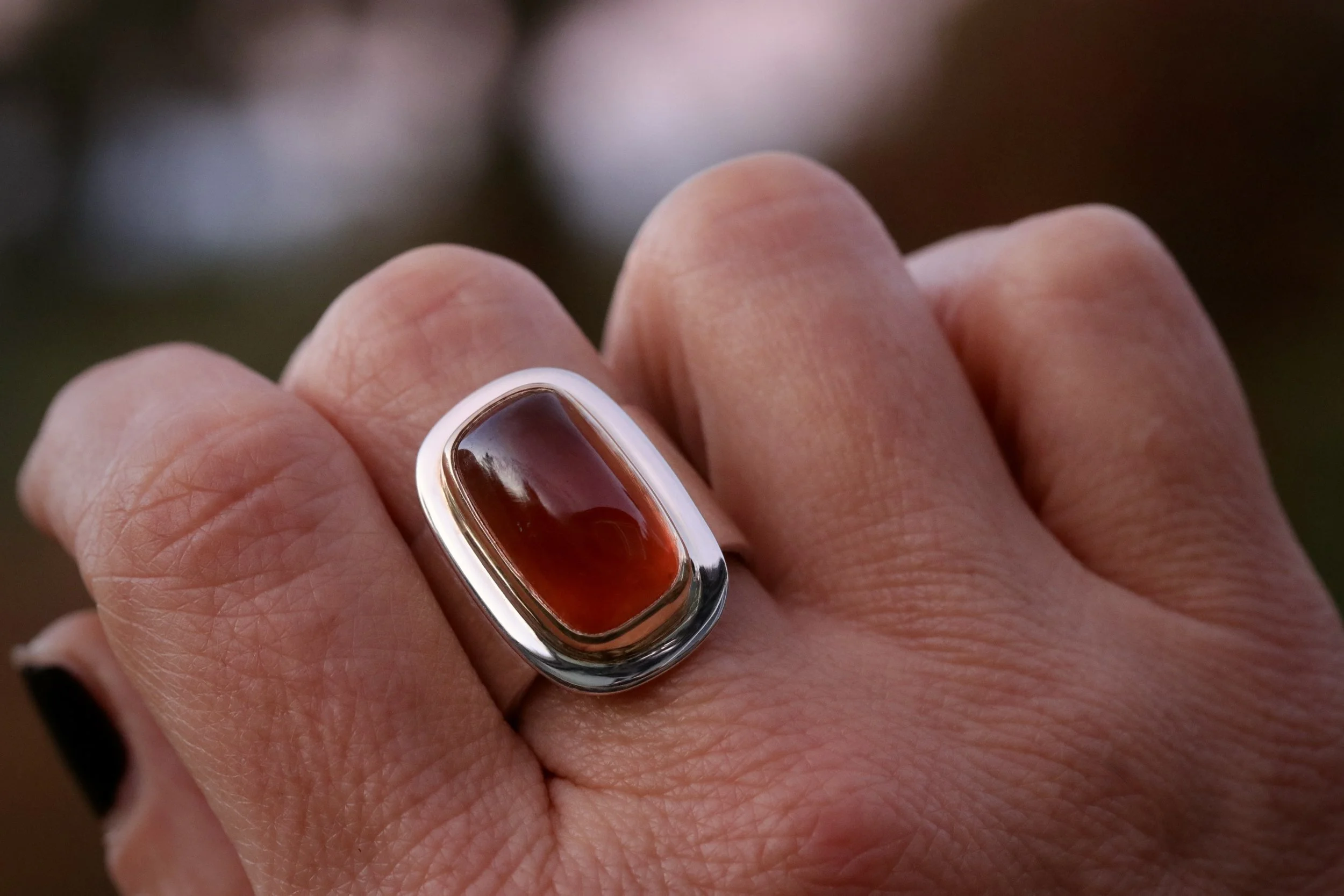 Garnet Wide Band Ring in 22K Gold & Sterling Silver by Carrie Armstrong Design