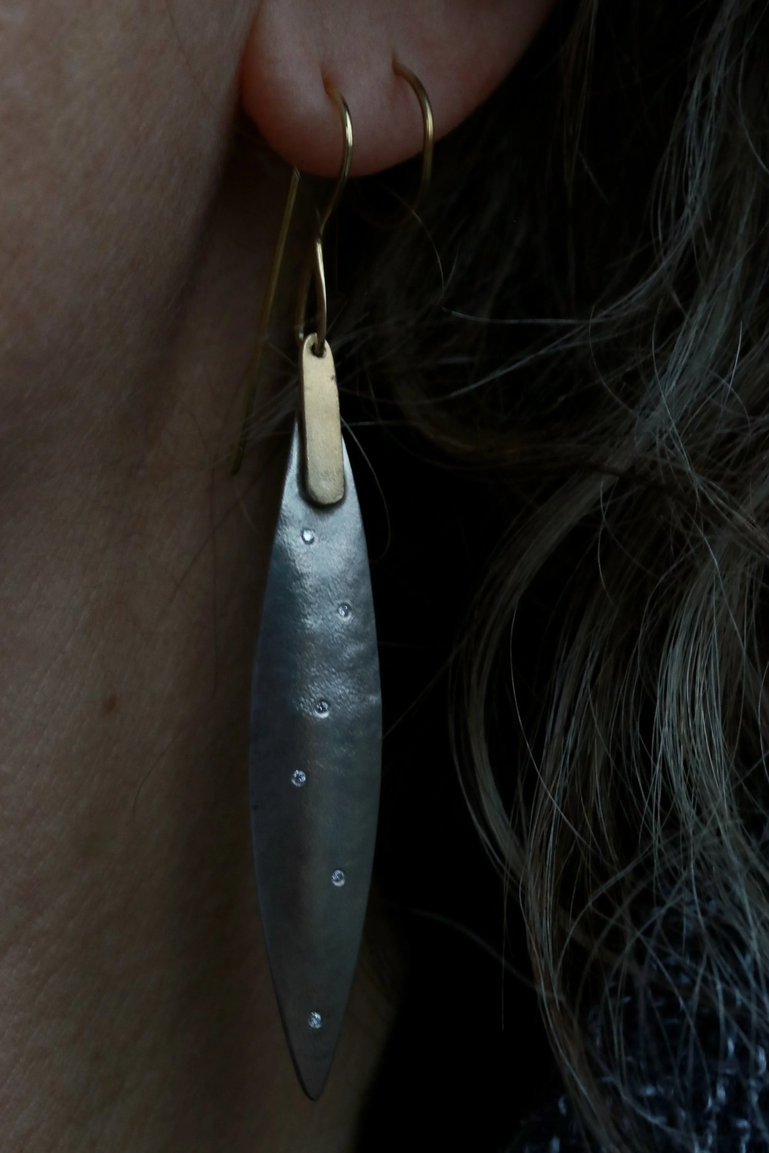 White Diamonds Earrings in 18K Gold & Sterling Silver by Carrie Armstrong Design