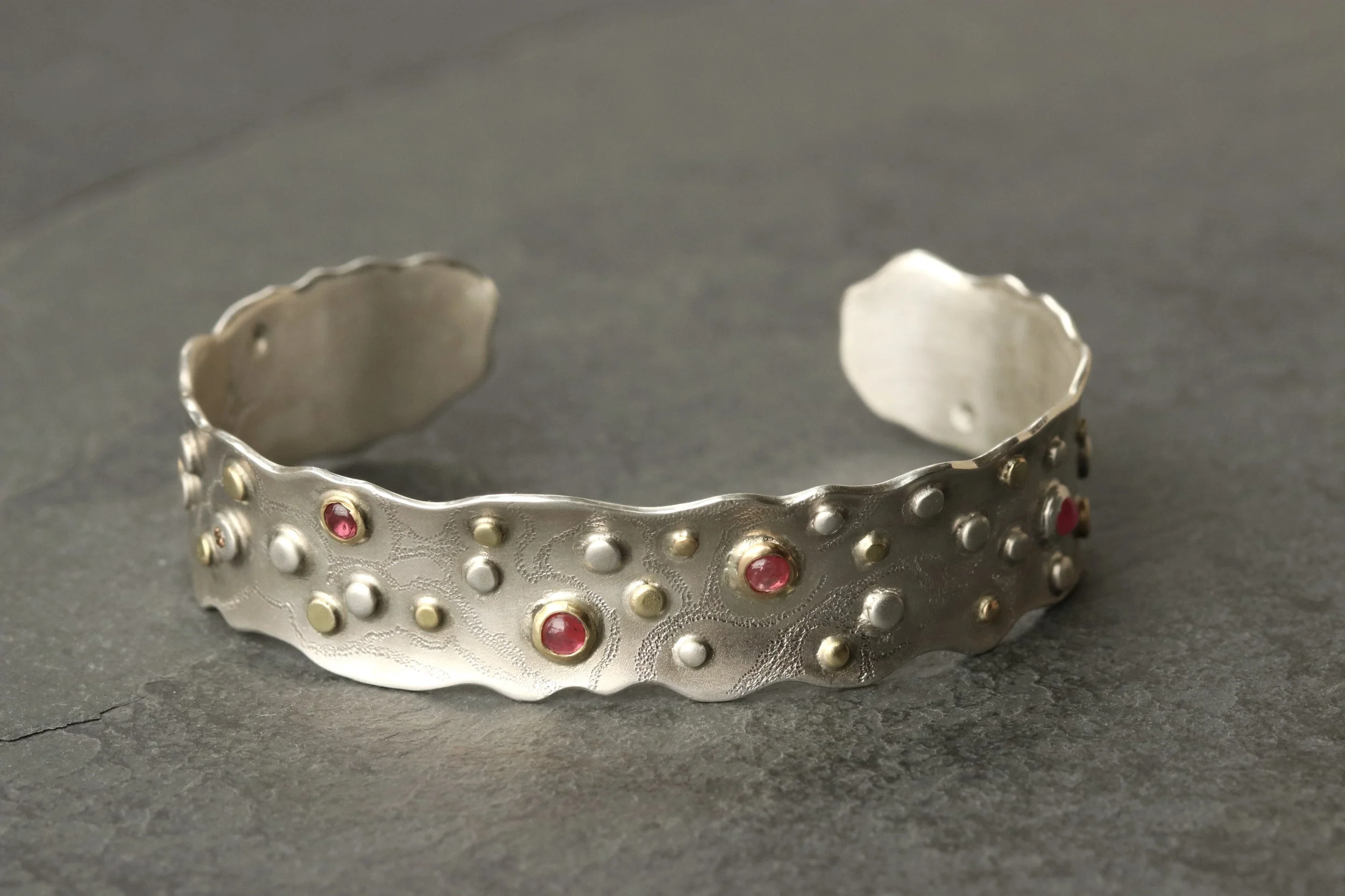 Ruby and Diamond Lacy Bullion Bracelet in 18k Gold & Sterling Silver