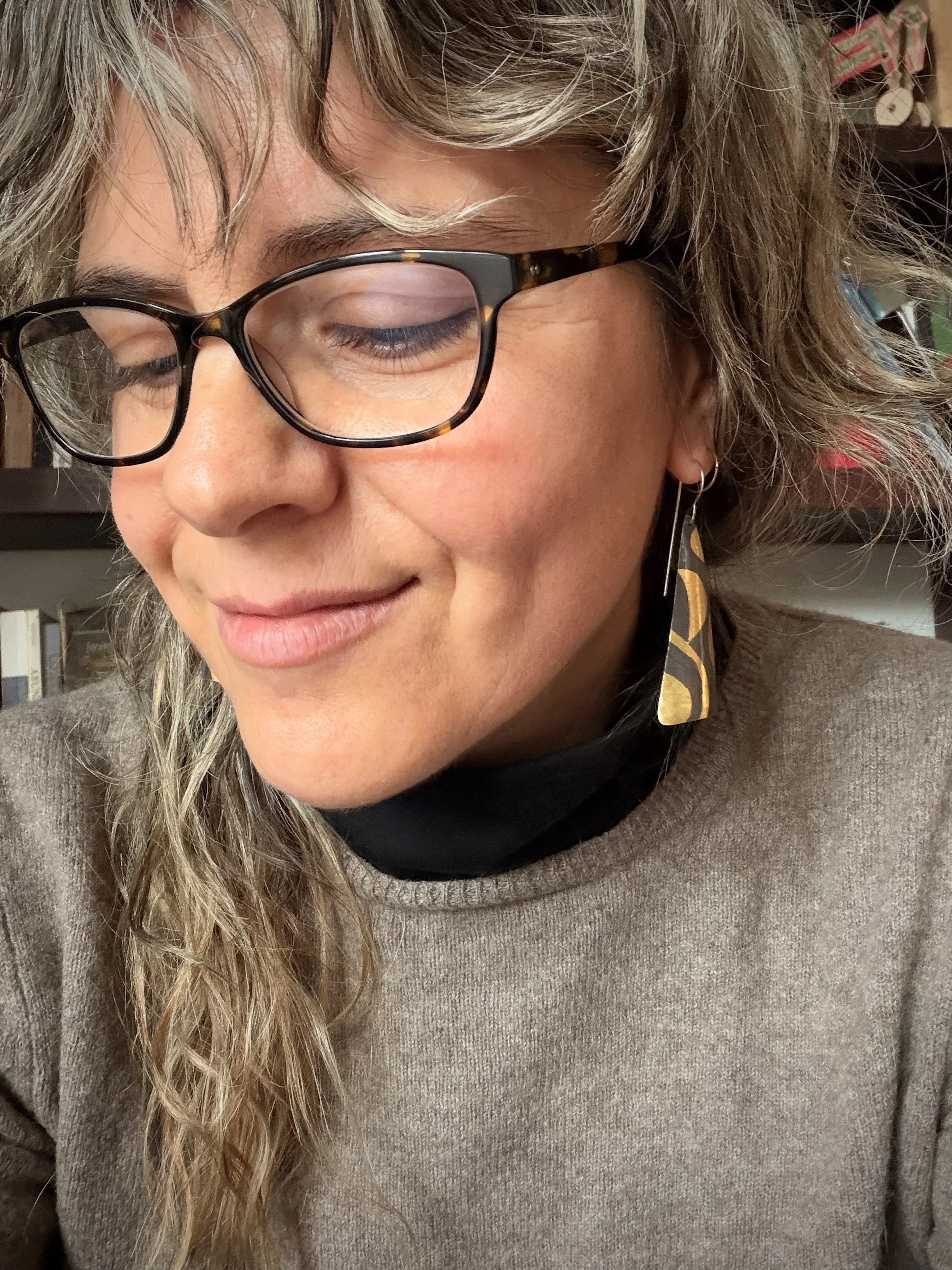 Keum-boo Earrings in Oxidized Fine Silver & 23.5K Gold by Carrie Armstrong at Big Sur Goldsmiths