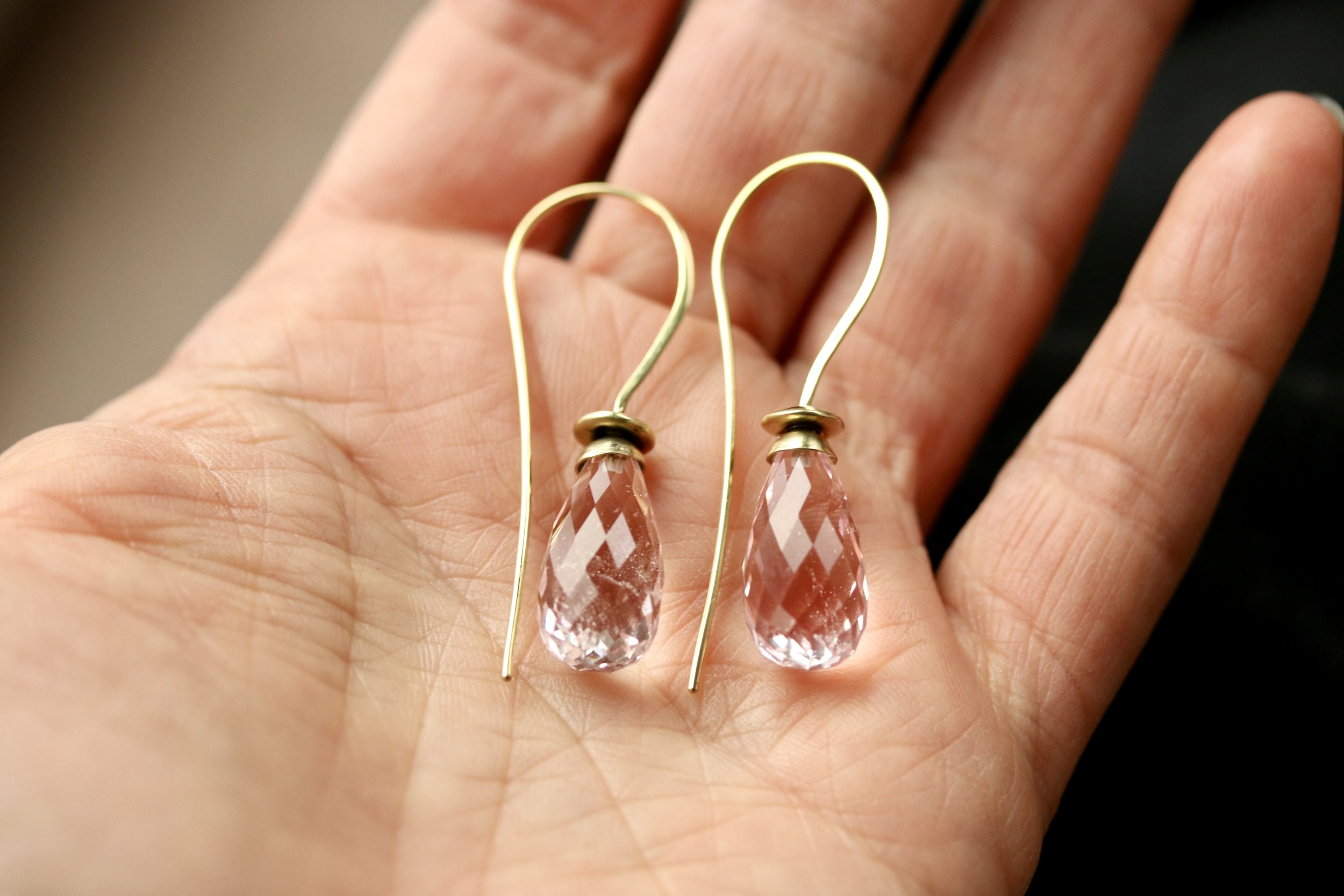 Morganite Briolette Earrings in 18K Gold by Carrie Armstrong Design
