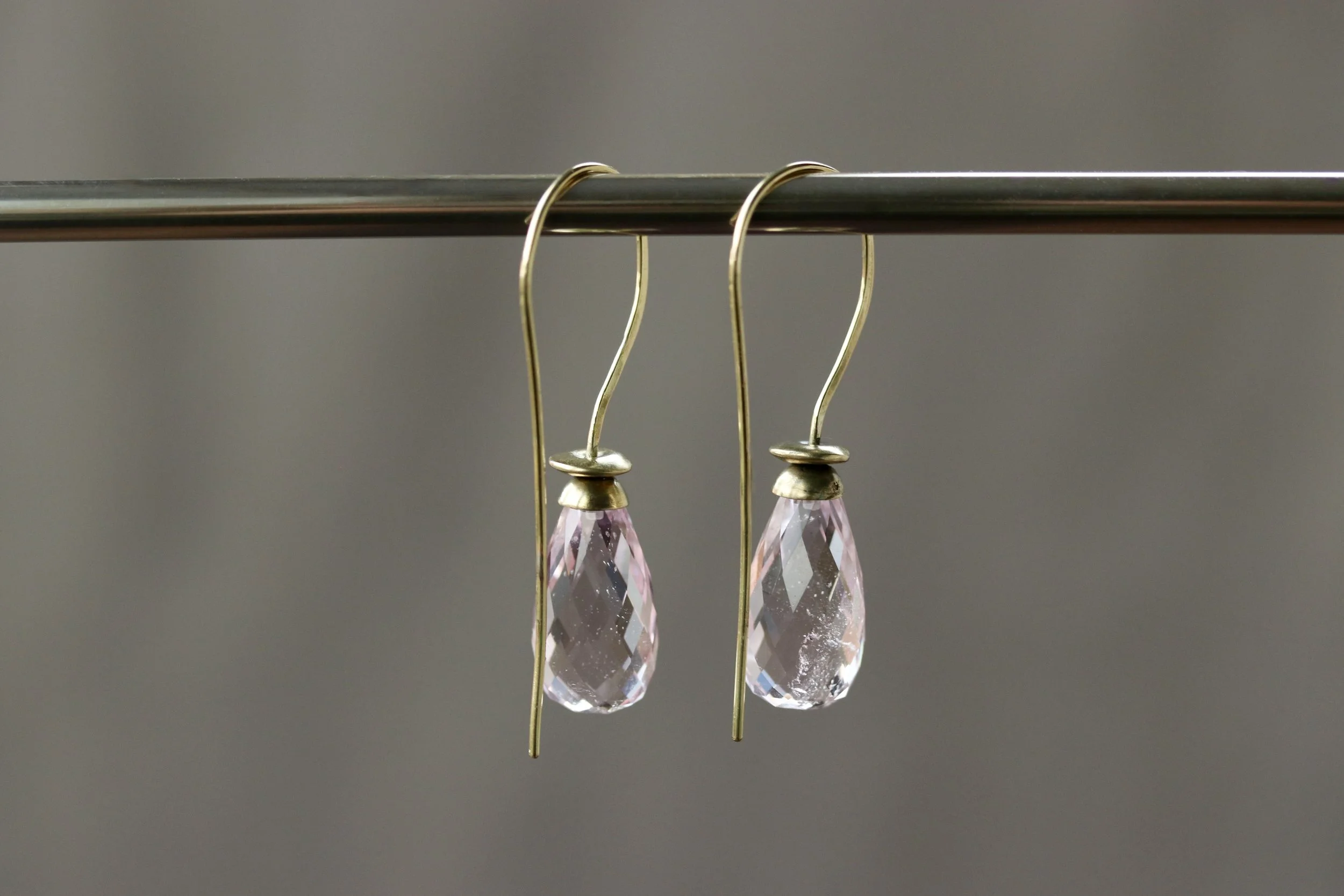 Morganite Briolette Earrings in 18K Gold by Carrie Armstrong Design