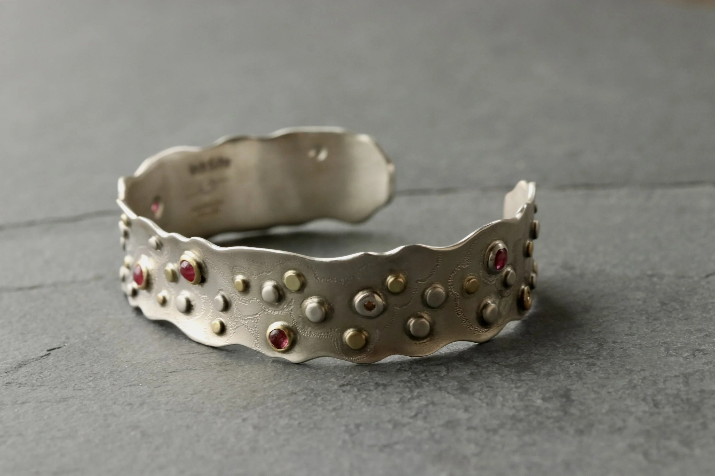 Ruby and Diamond Lacy Bullion Bracelet in 18k Gold & Sterling Silver by Big Sur Goldsmiths