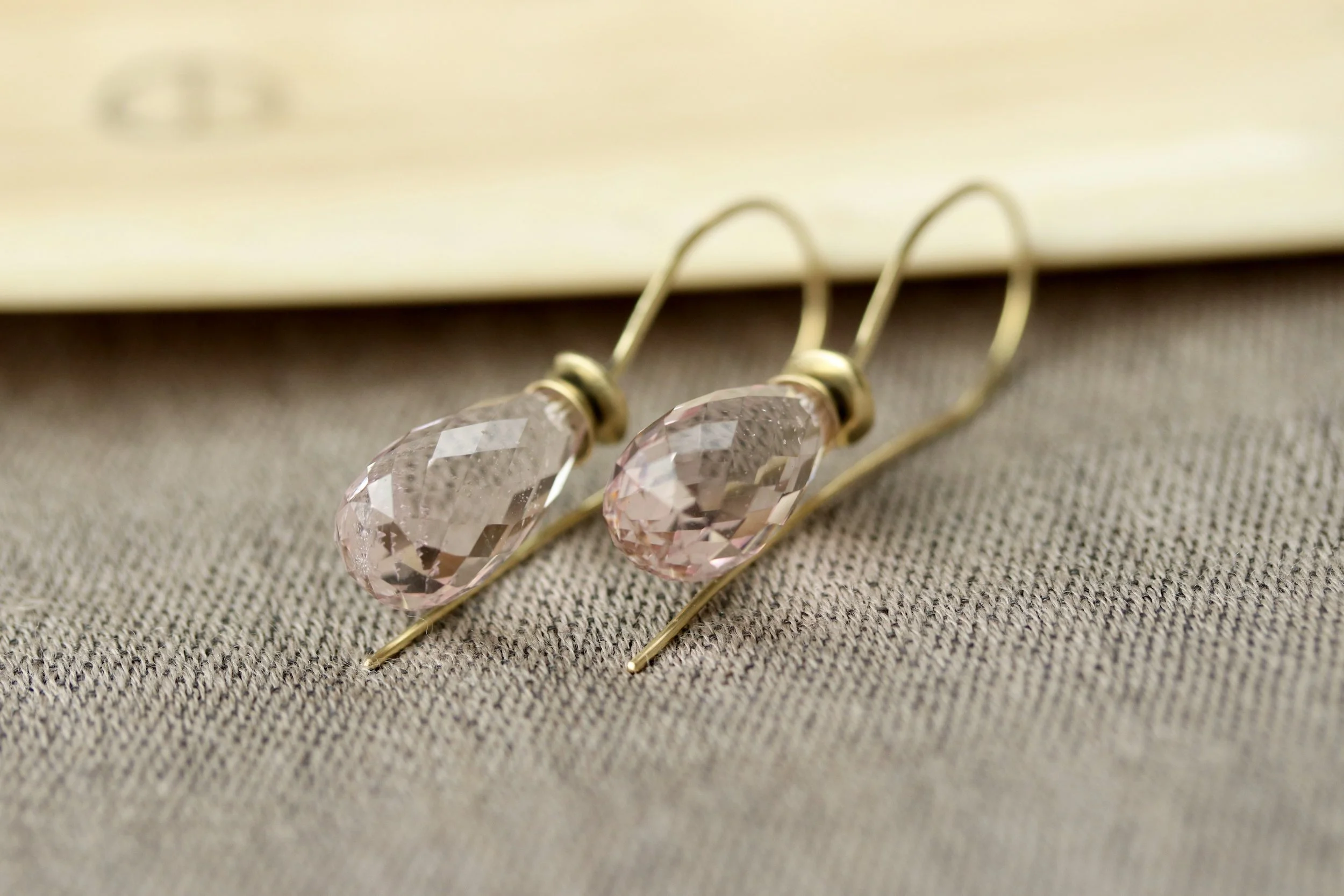 Morganite Briolette Earrings in 18K Gold by Carrie Armstrong Design