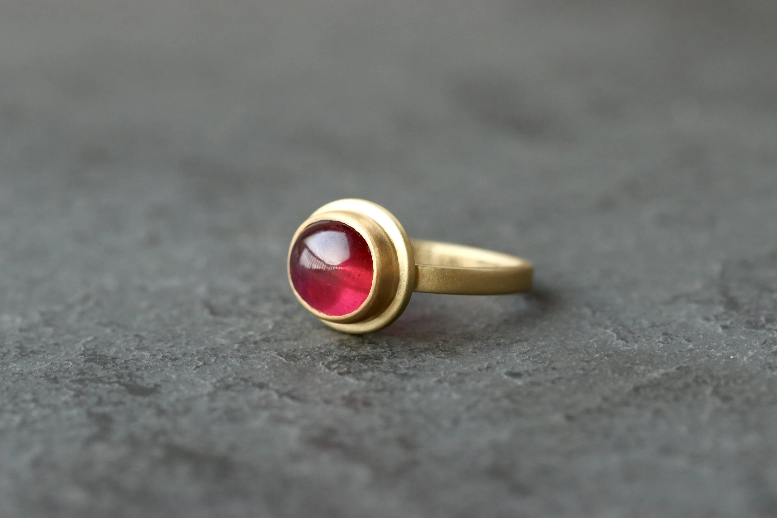 Rubellite Cabochon Ring in 22k & 18k Gold