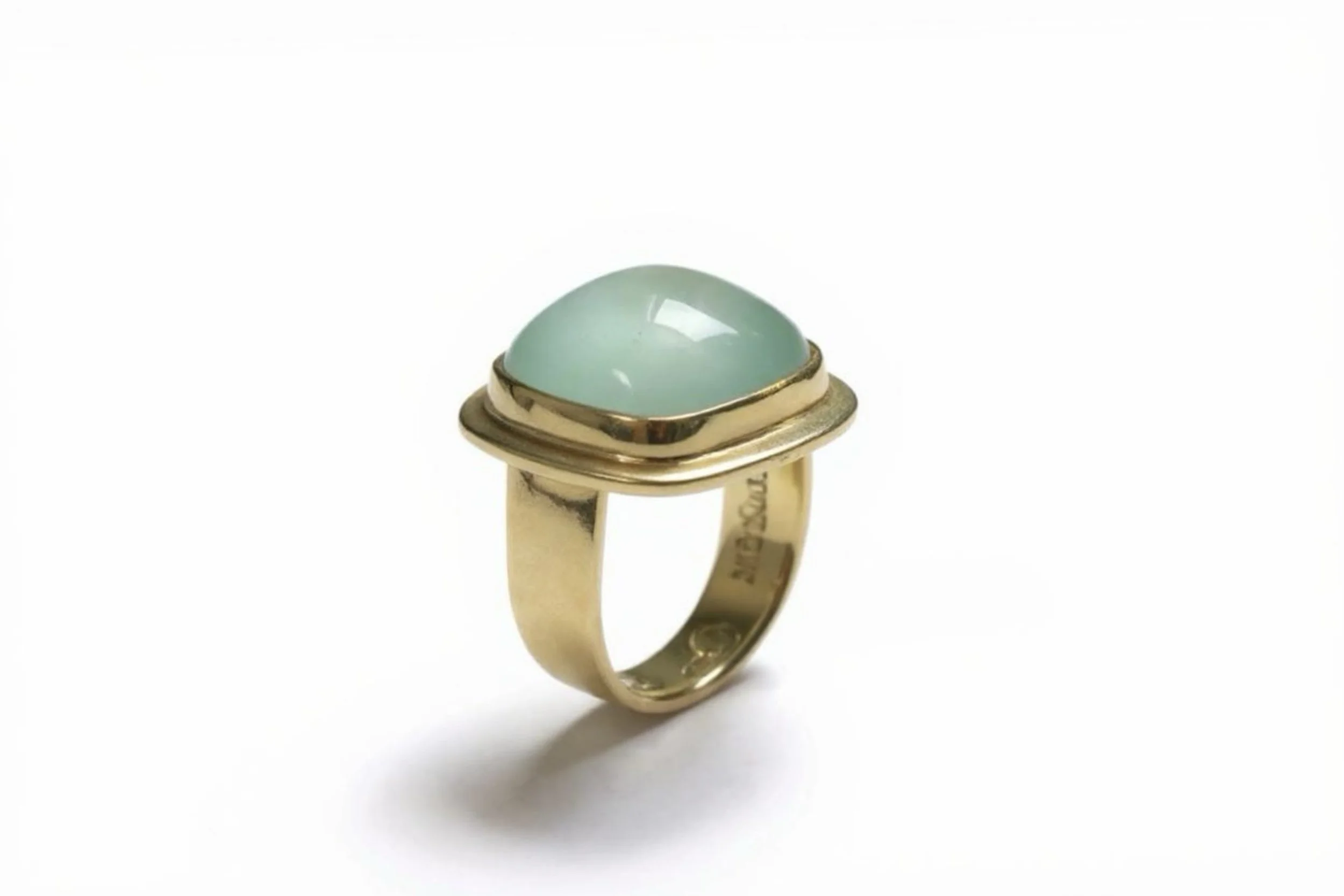 Chatoyant Green Beryl Cushion Ring in 22K & 18K Gold by Carrie Armstrong Design