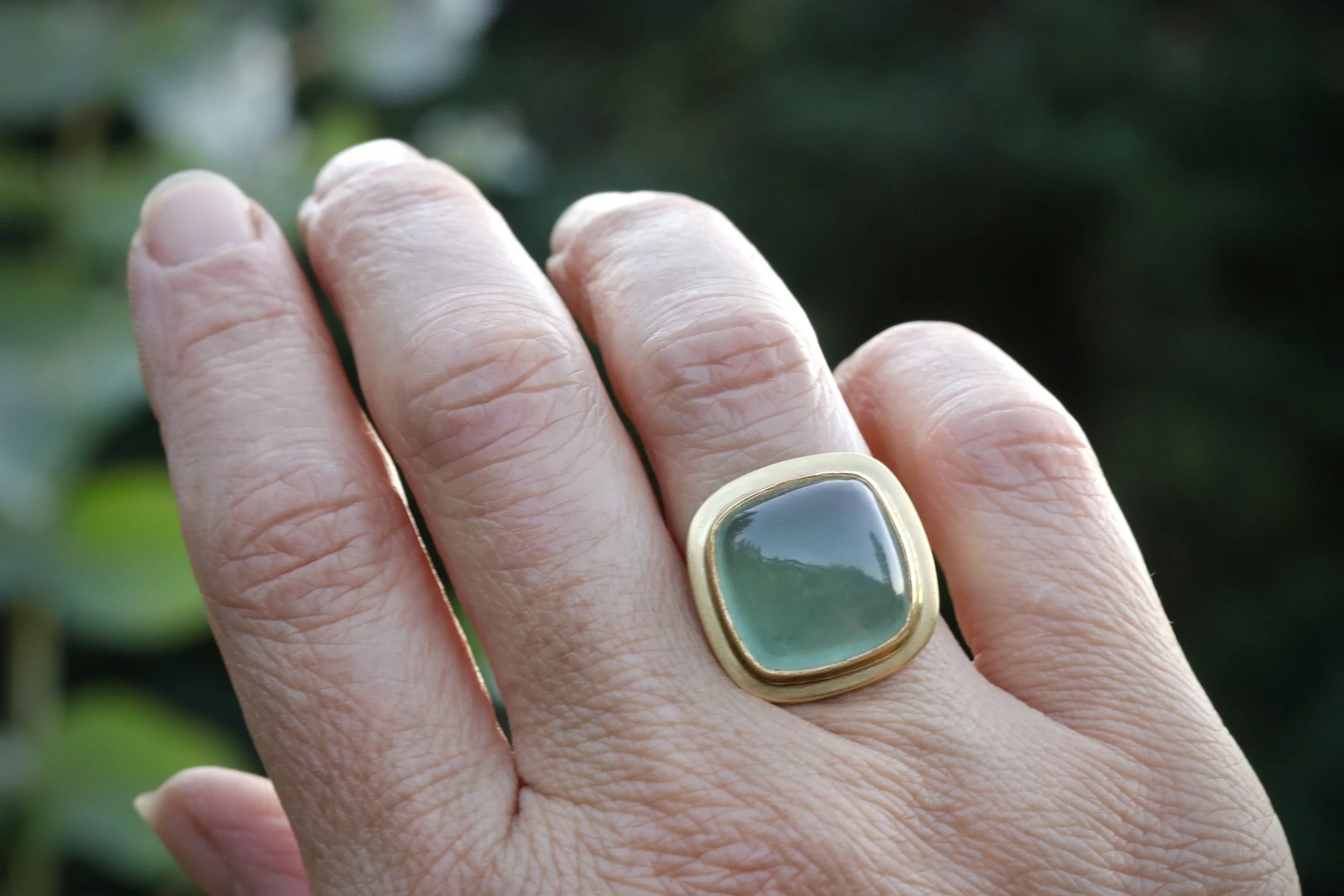 Chatoyant Green Beryl Ring in 22k & 18k Gold by Carrie Armstrong Design