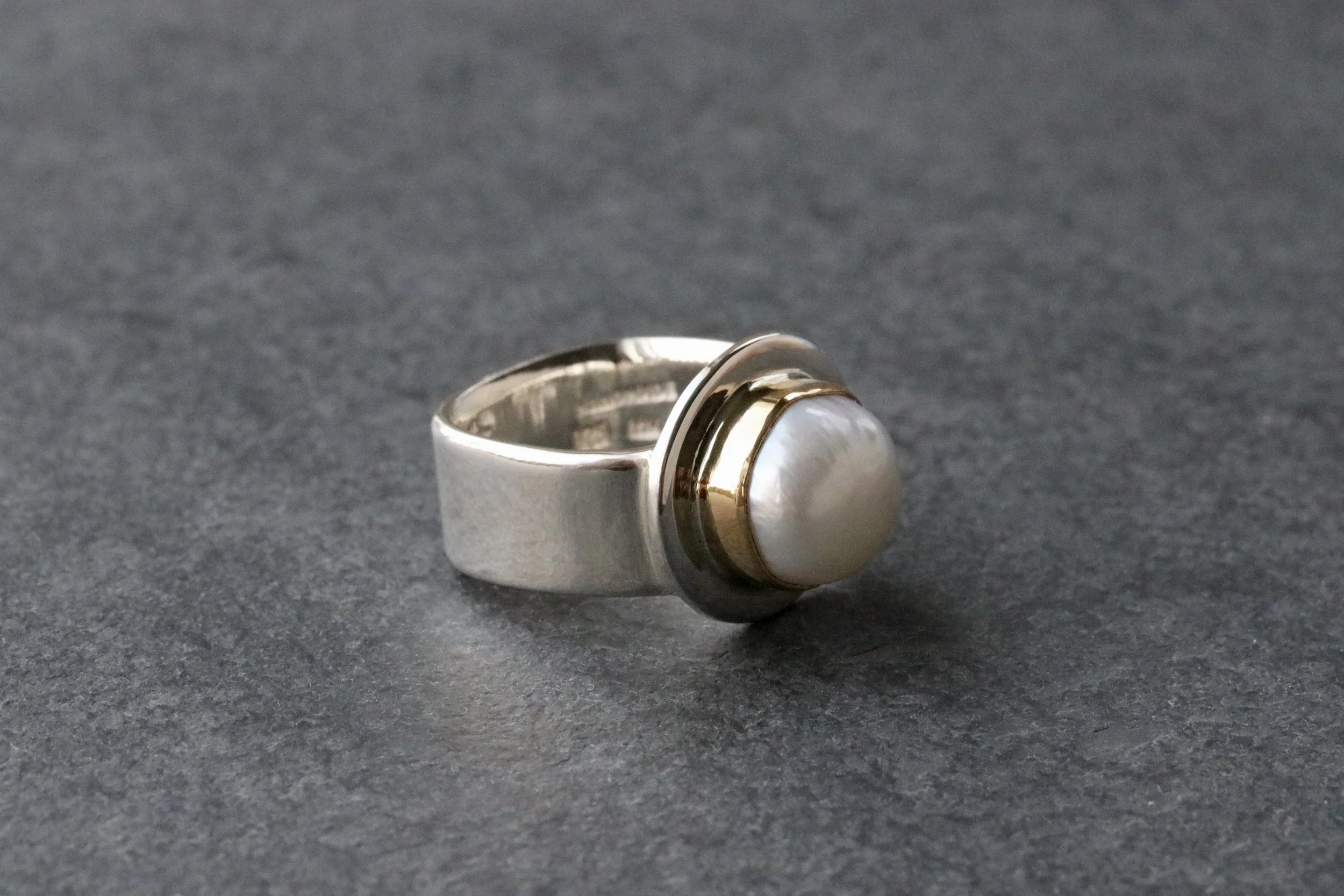 Freshwater Pearl Ring in Sterling Silver and 22K Gold by Big Sur Goldsmiths