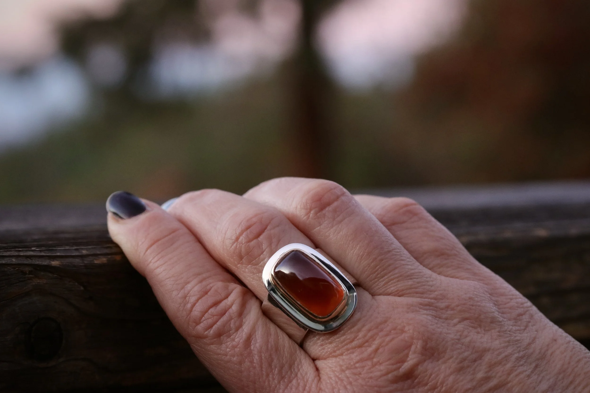 Garnet Wide Band Ring in 22K Gold & Sterling Silver by Carrie Armstrong Design