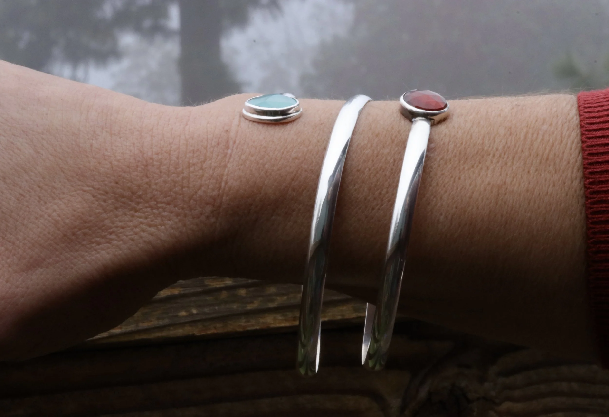 Garnet and Chalcedony Bracelet in Sterling Silver by Carrie Armstrong