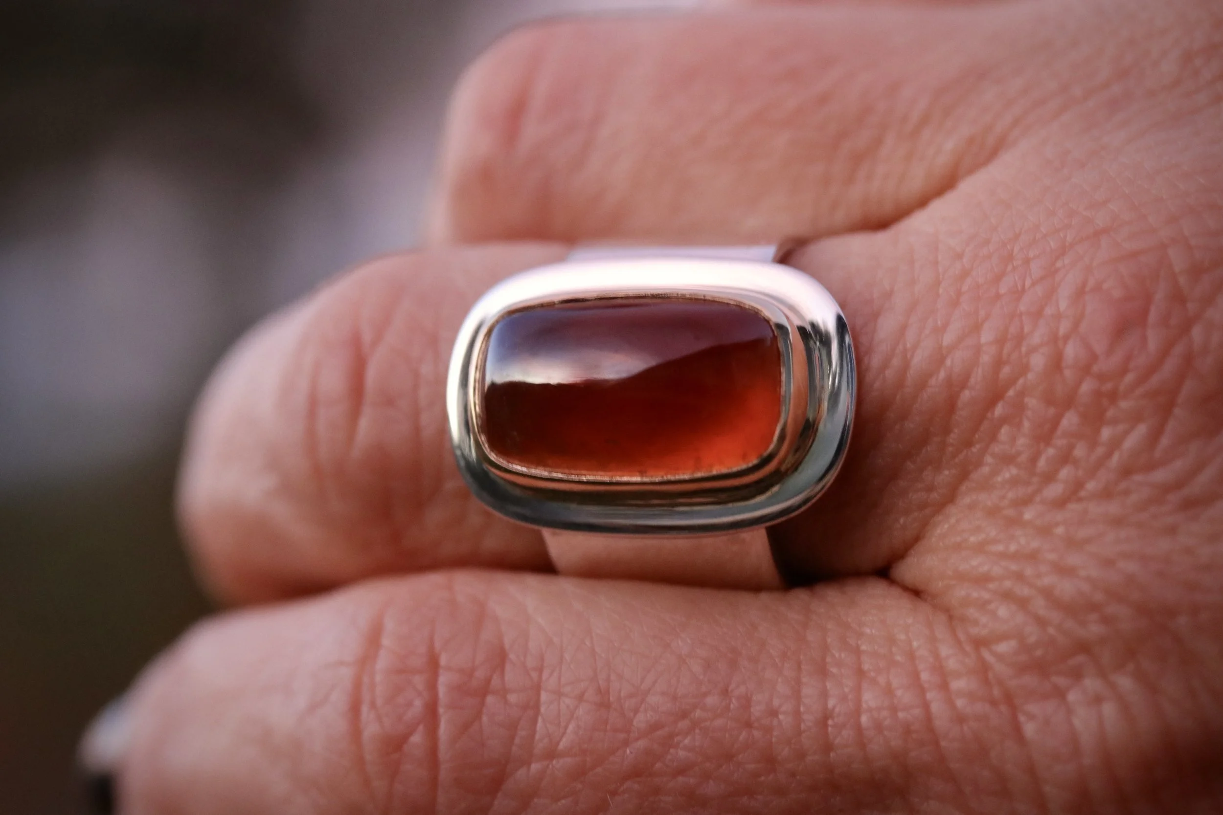 Garnet Wide Band Ring in 22K Gold & Sterling Silver by Carrie Armstrong Design