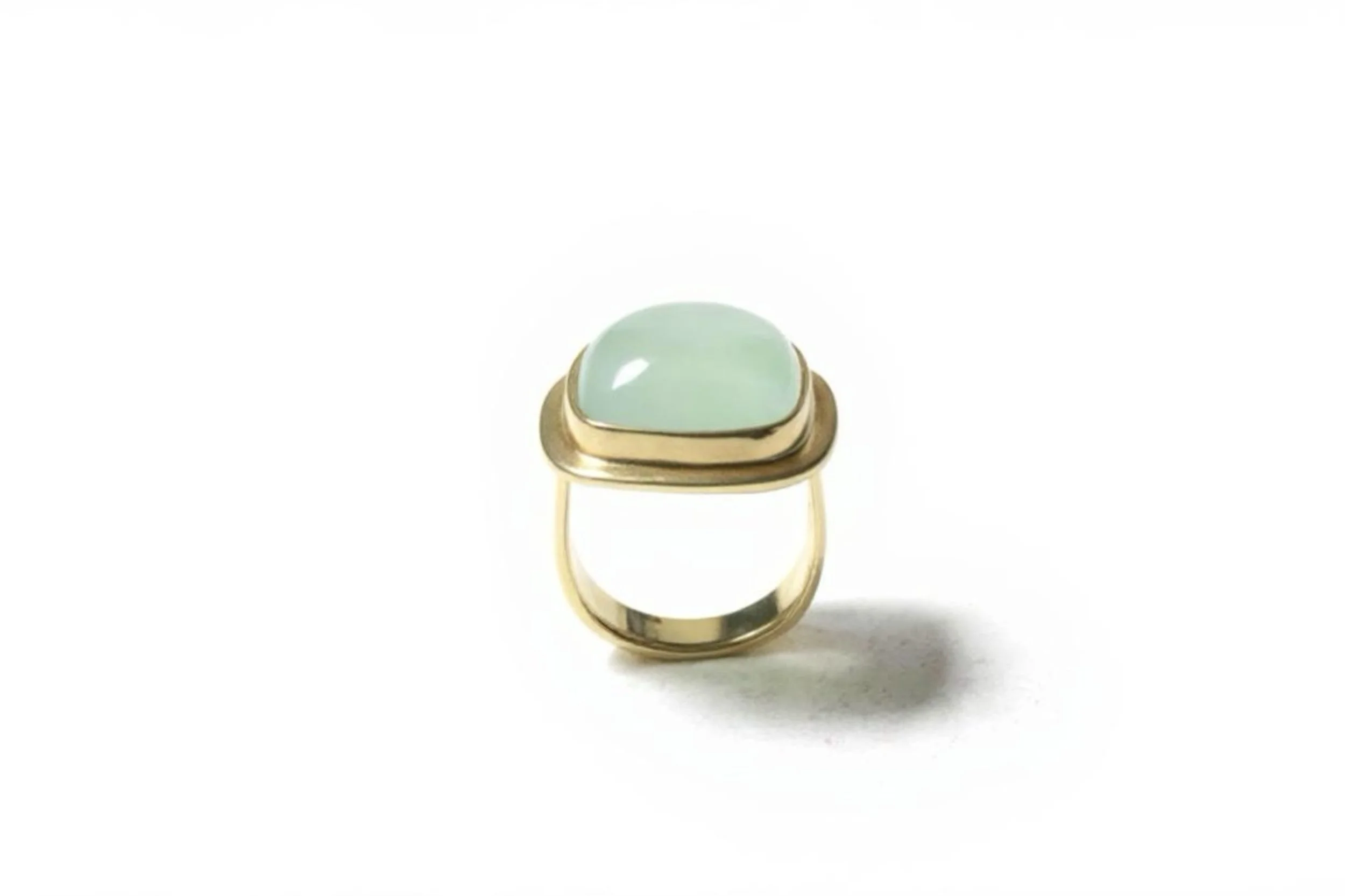 Chatoyant Green Beryl Cushion Ring in 22K & 18K Gold by Carrie Armstrong Design