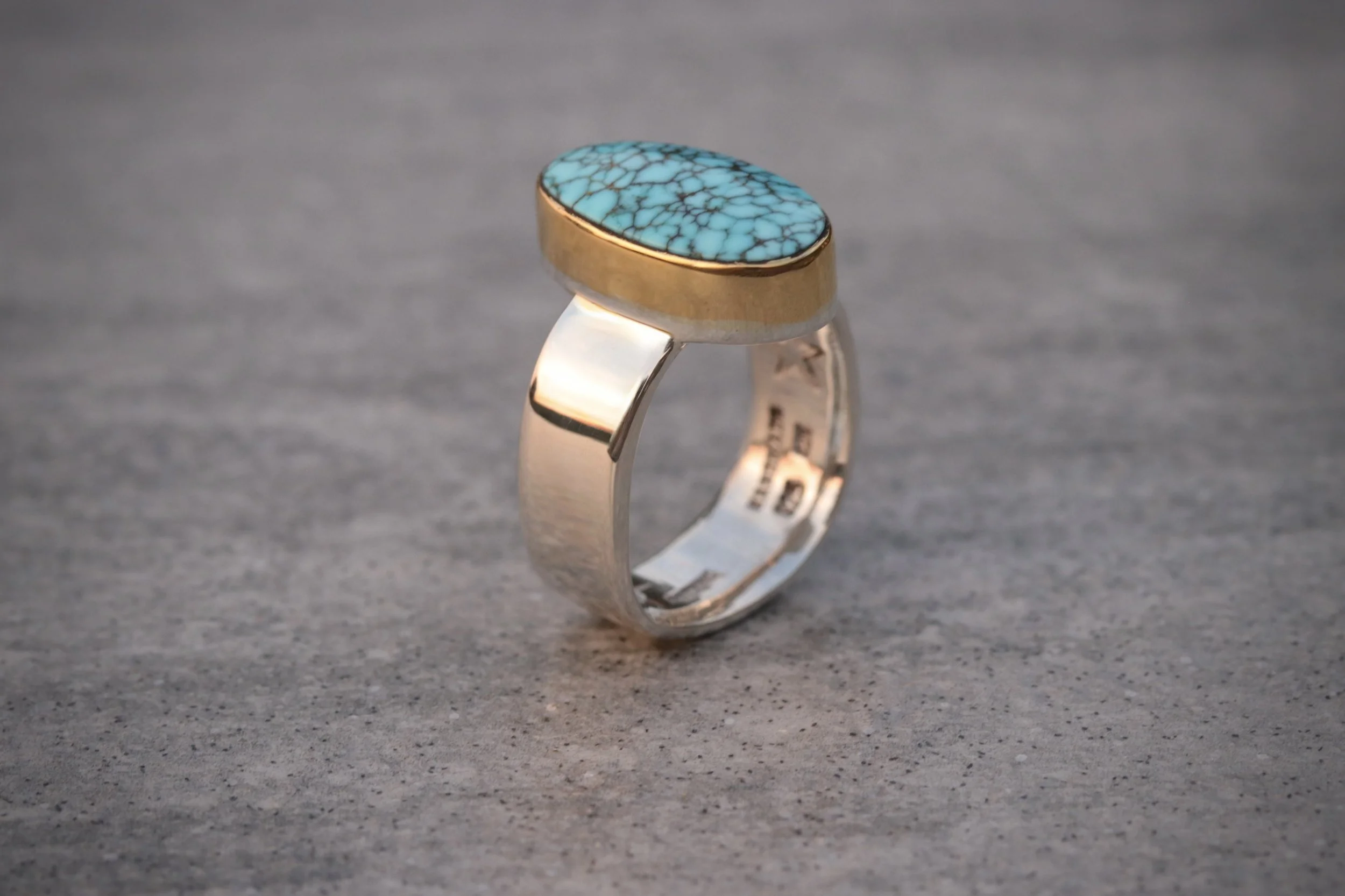 Number 8 Mine Turquoise Ring in 22k Gold & Sterling Silver by Carrie Armstrong Design