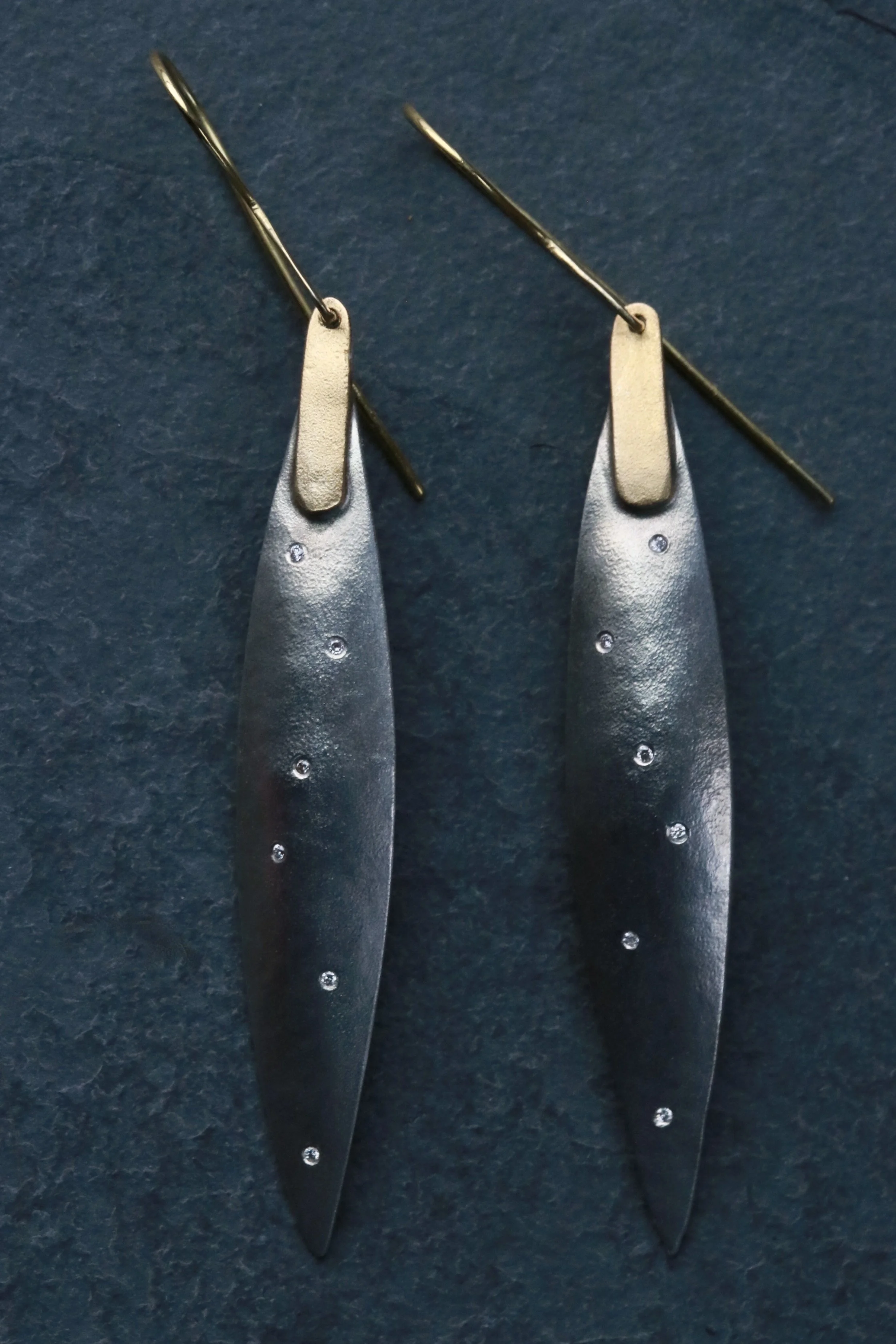 White Diamonds Earrings in 18K Gold & Sterling Silver by Carrie Armstrong Design