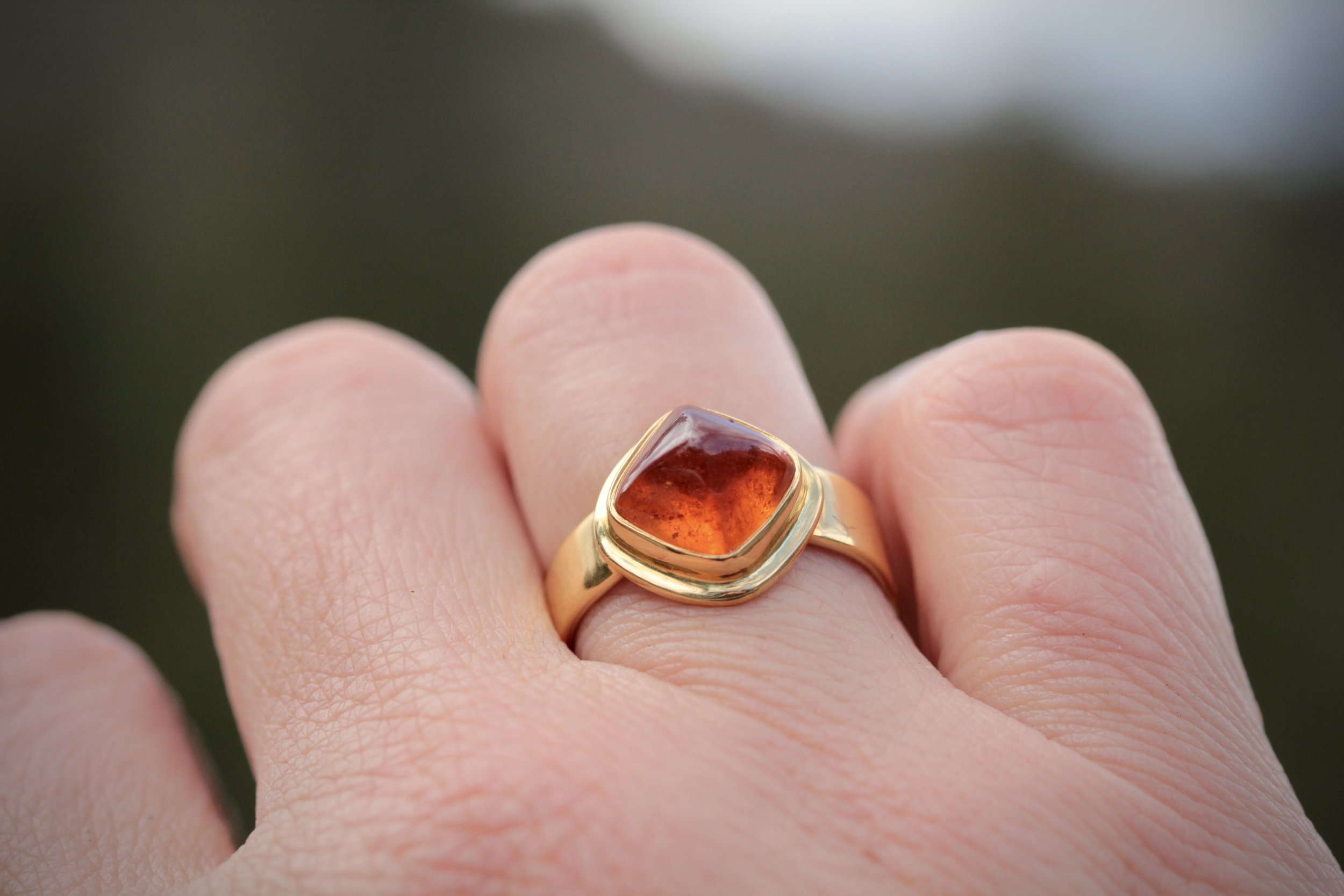 Mandarin Garnet (Spessartite) Ring in 22k Gold by Carrie Armstrong at Big Sur Goldsmiths