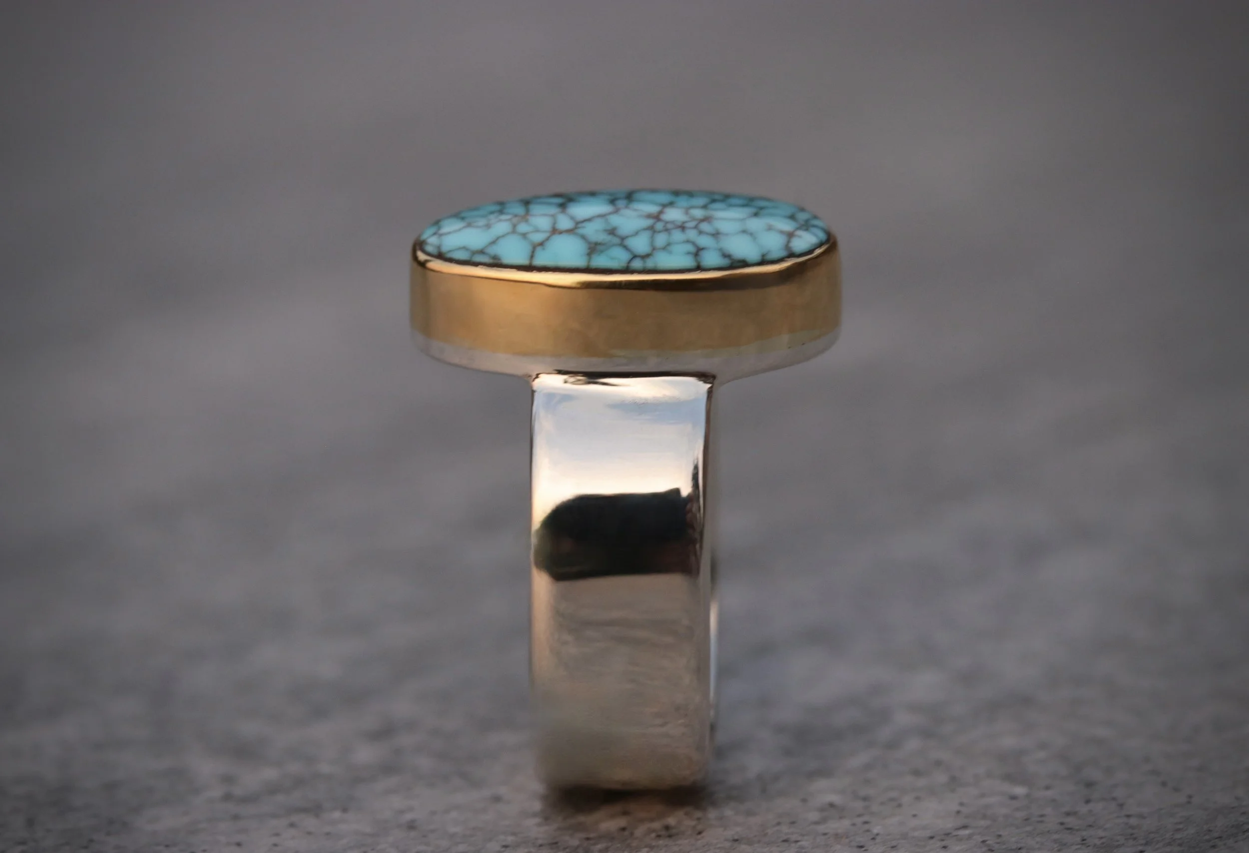 Number 8 Mine Turquoise Ring in 22k Gold & Sterling Silver by Carrie Armstrong Design