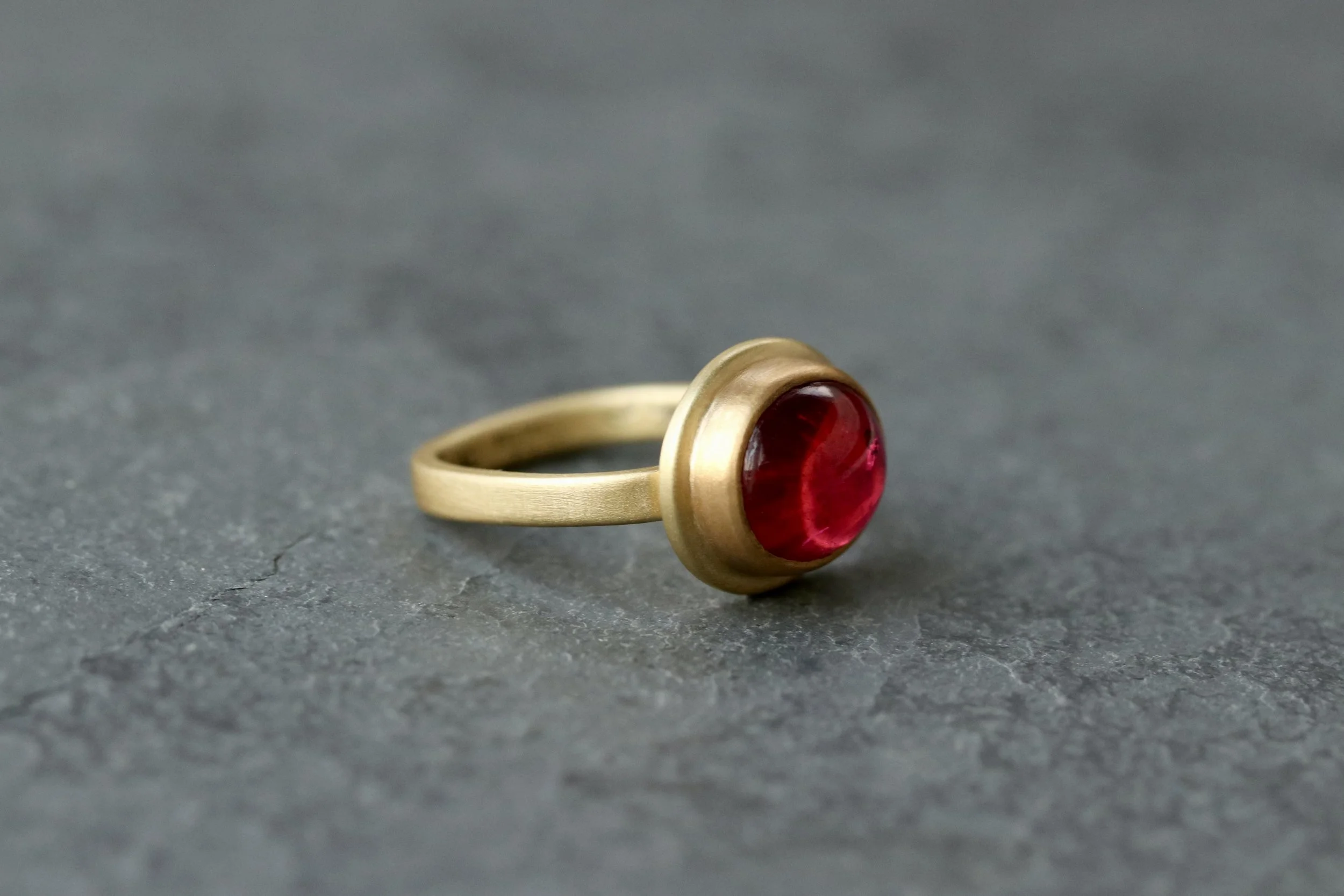 Rubellite Cabochon Ring in 22k & 18k Gold by Big Sur Goldsmiths