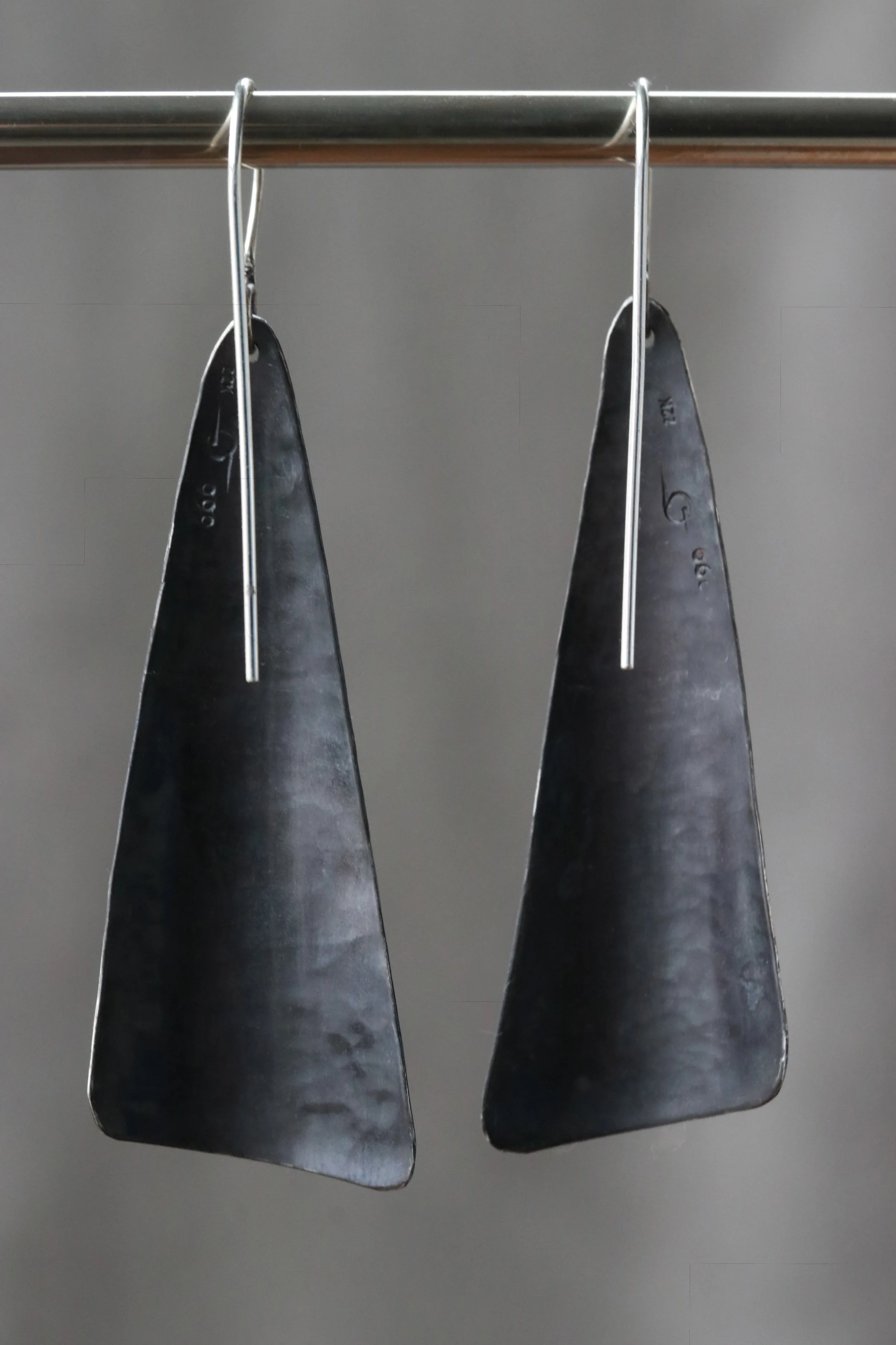 Keum-boo Earrings in Oxidized Fine Silver & 23.5K Gold by Carrie Armstrong at Big Sur Goldsmiths