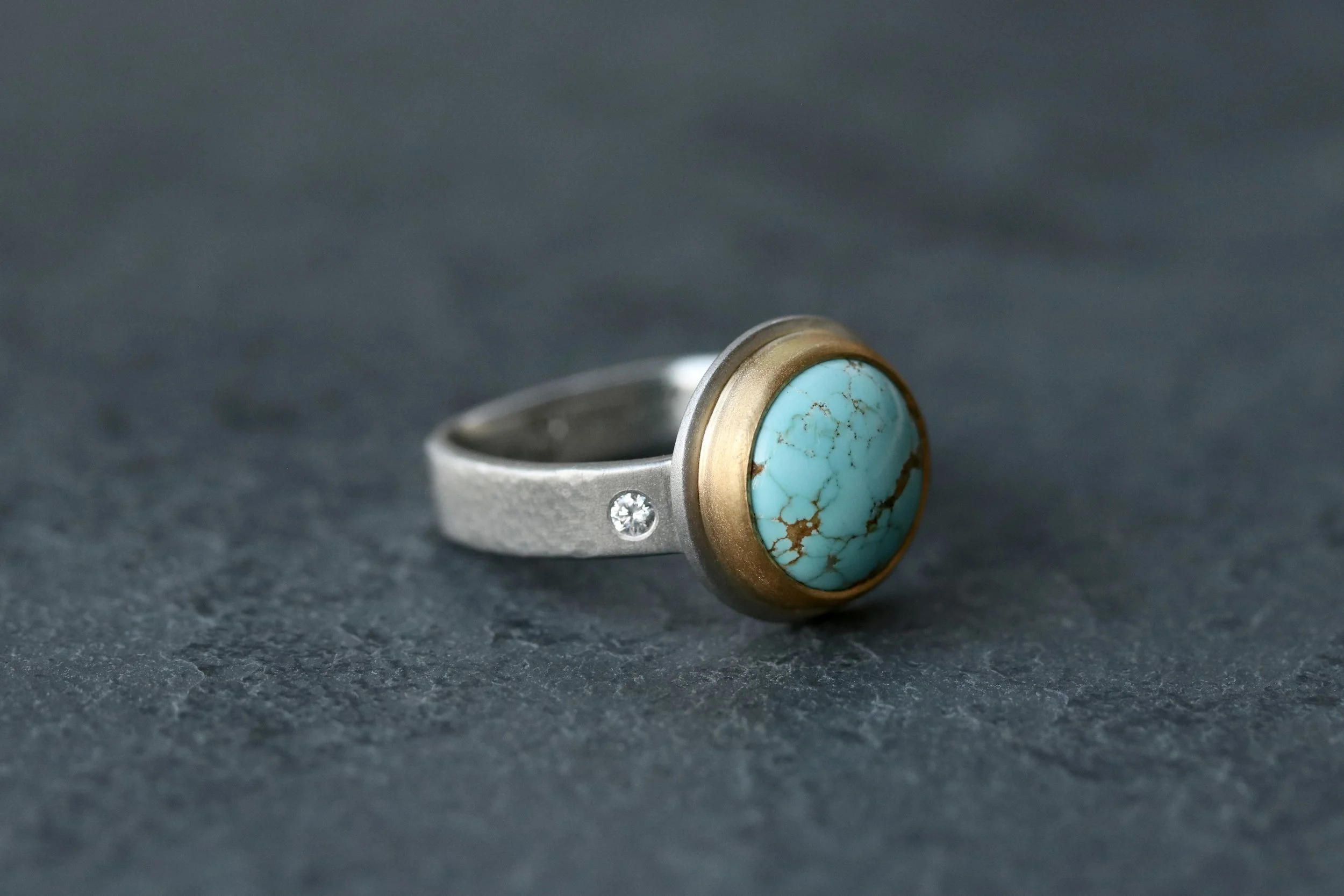 Number 8 Turquoise Solitaire Ring in Platinum & 22k Gold