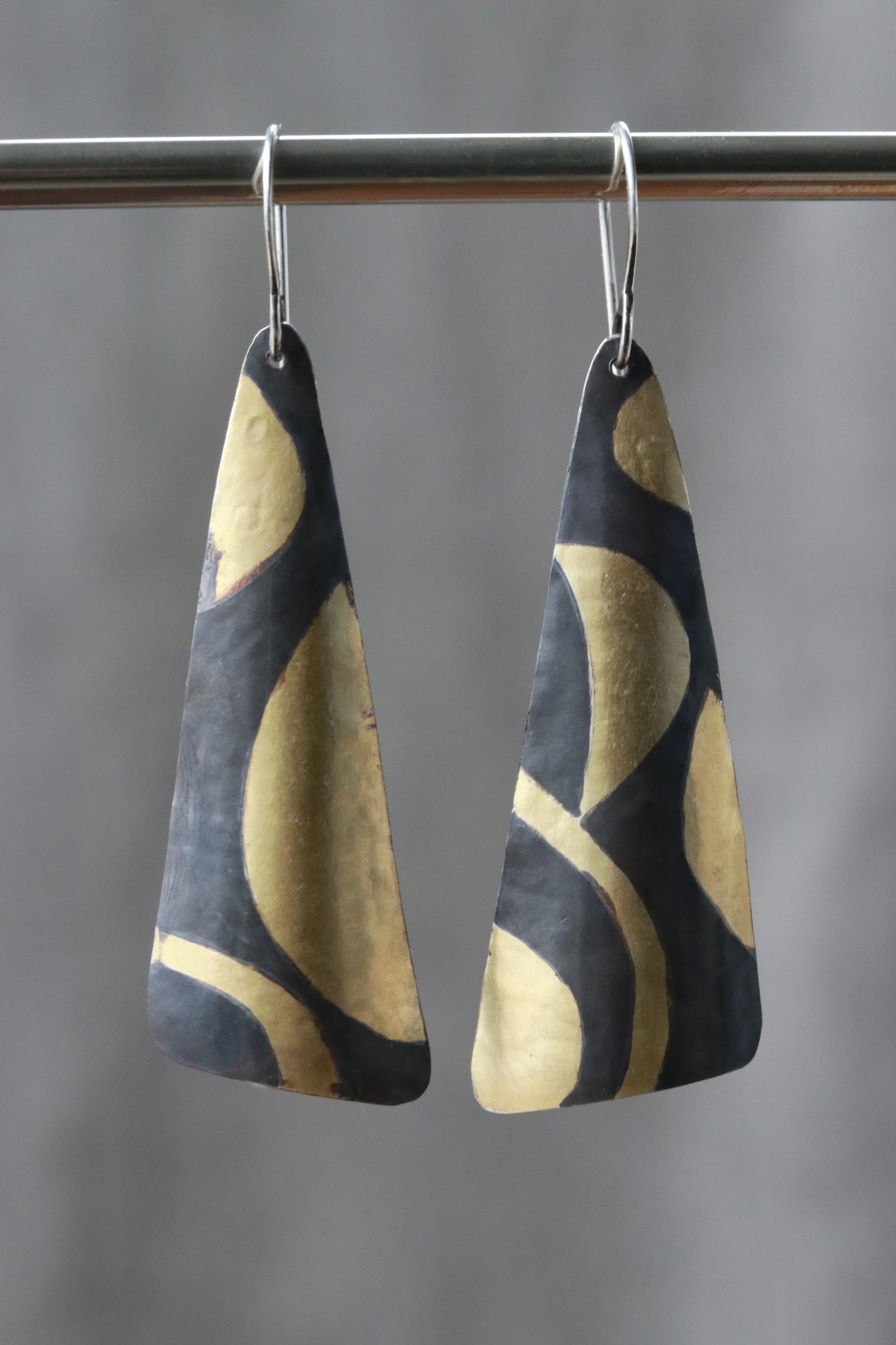 Keum-boo Earrings in Oxidized Fine Silver & 23.5K Gold by Carrie Armstrong at Big Sur Goldsmiths
