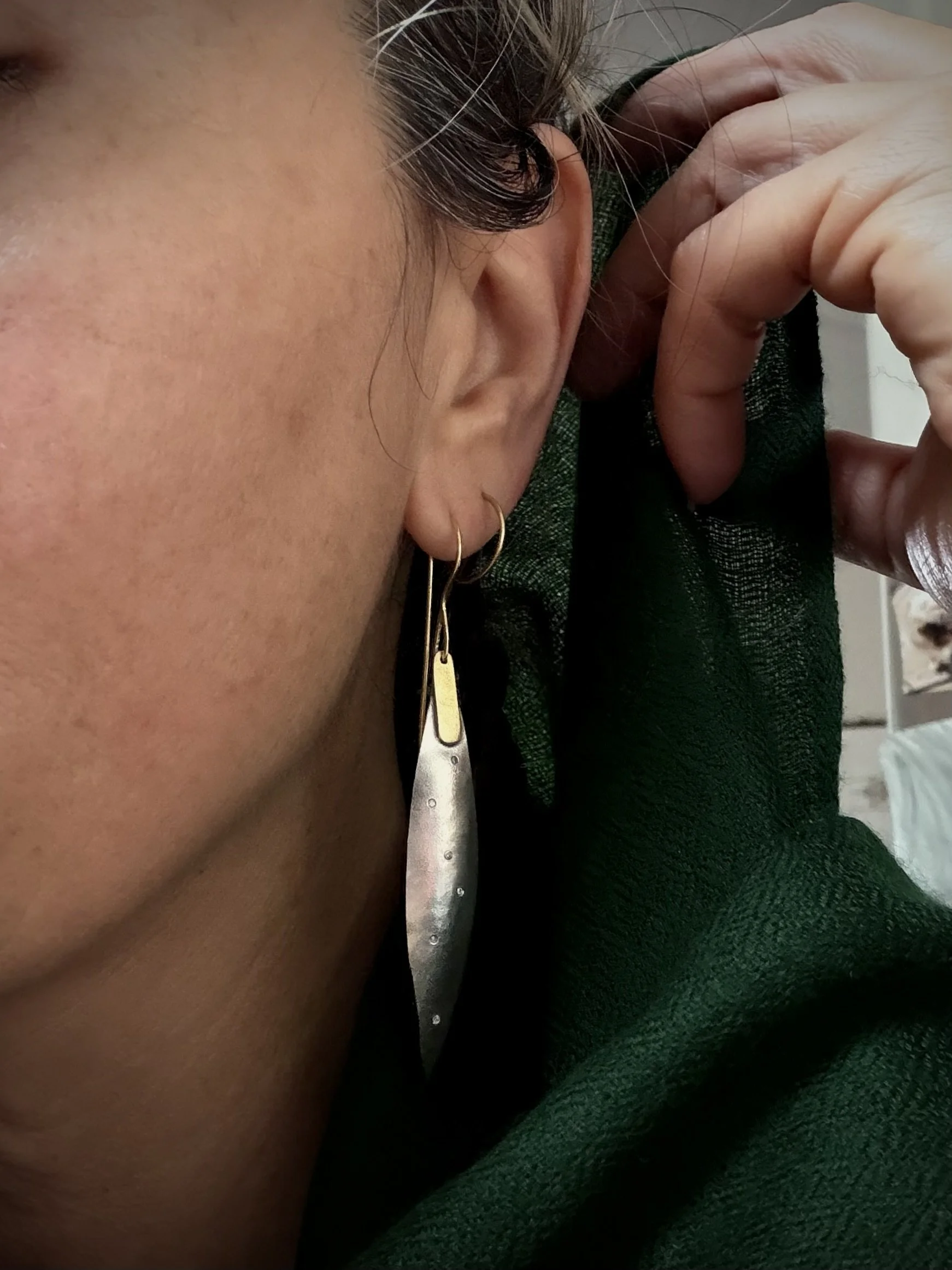 White Diamonds Earrings in 18K Gold & Sterling Silver by Carrie Armstrong Design