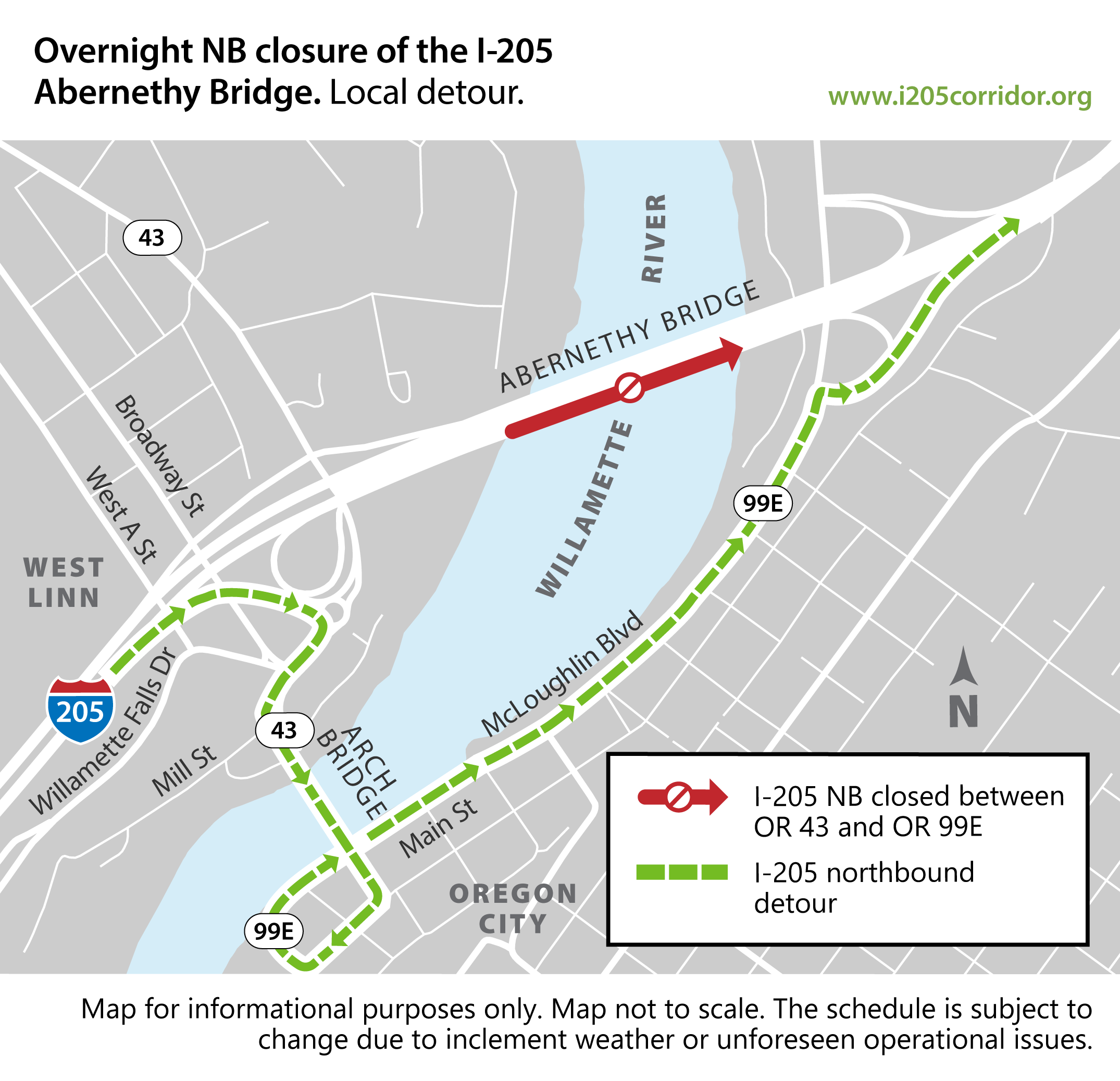 Map of overnight Northbound closure of Abernethy Bridge