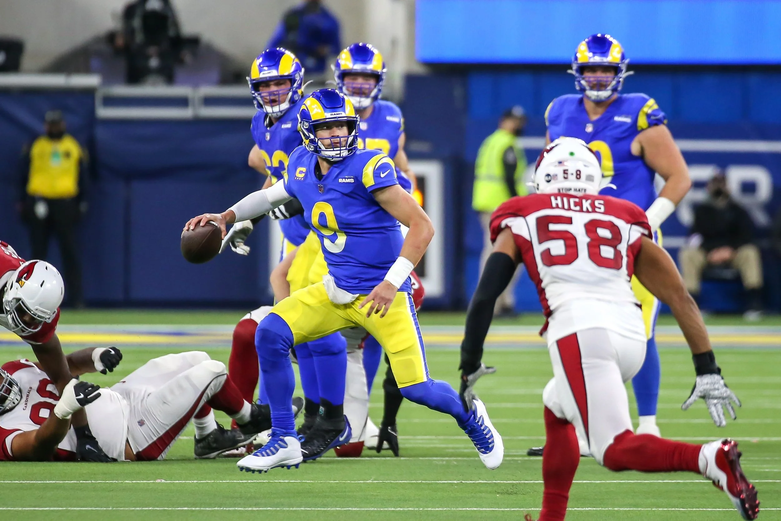 Matthew Stafford and the Rams beat the Cardinals 34-11 to get his first playoff win