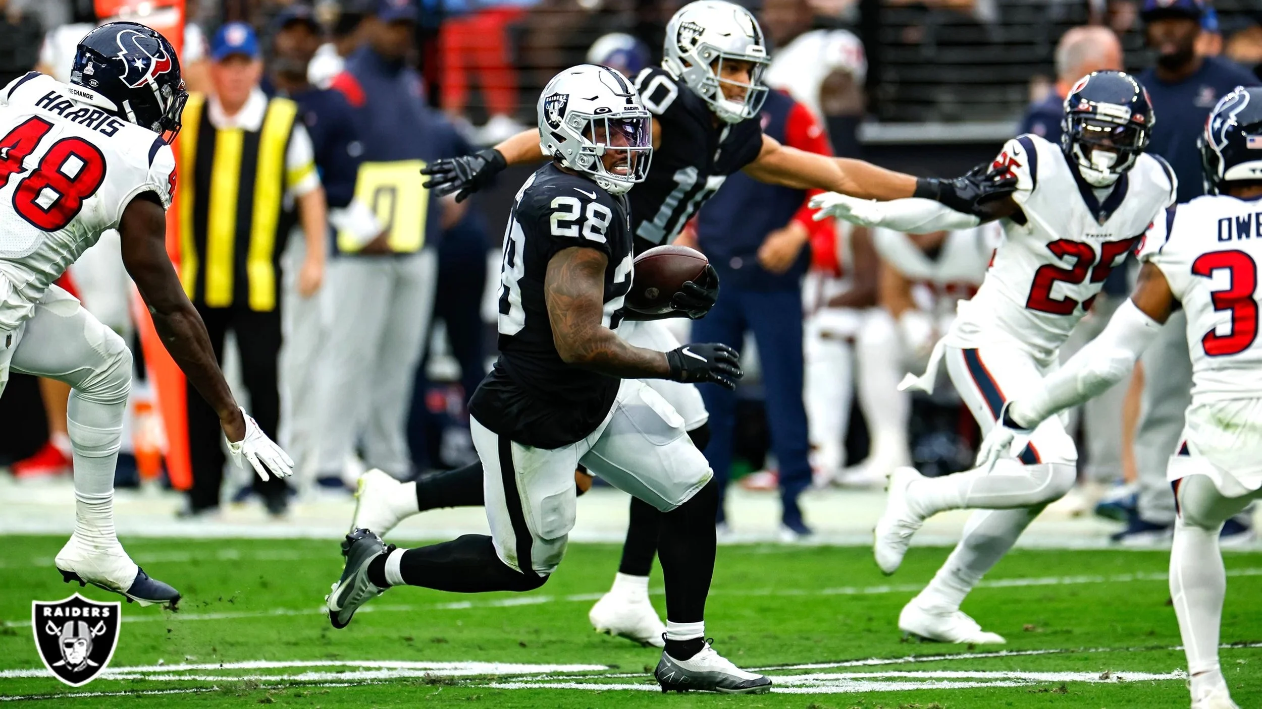 Three touchdown runs from Josh Jacobs helped the Raiders beat the Texans 38-20.