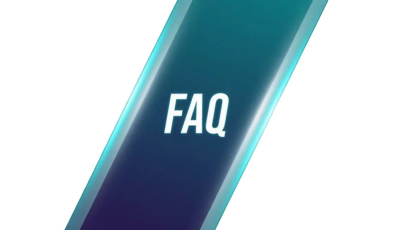 Modern diagonal slash graphic featuring the word FAQ, serving as a visual header for the Frequently Asked Questions section on our Knoxville IT services page.