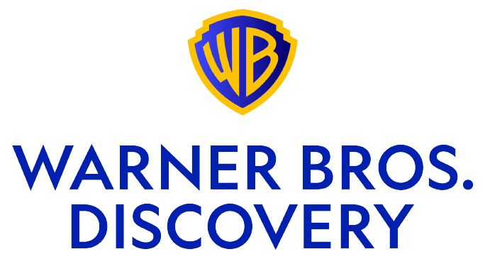 Warner Bros. Discovery logo with blue and yellow colors and text.