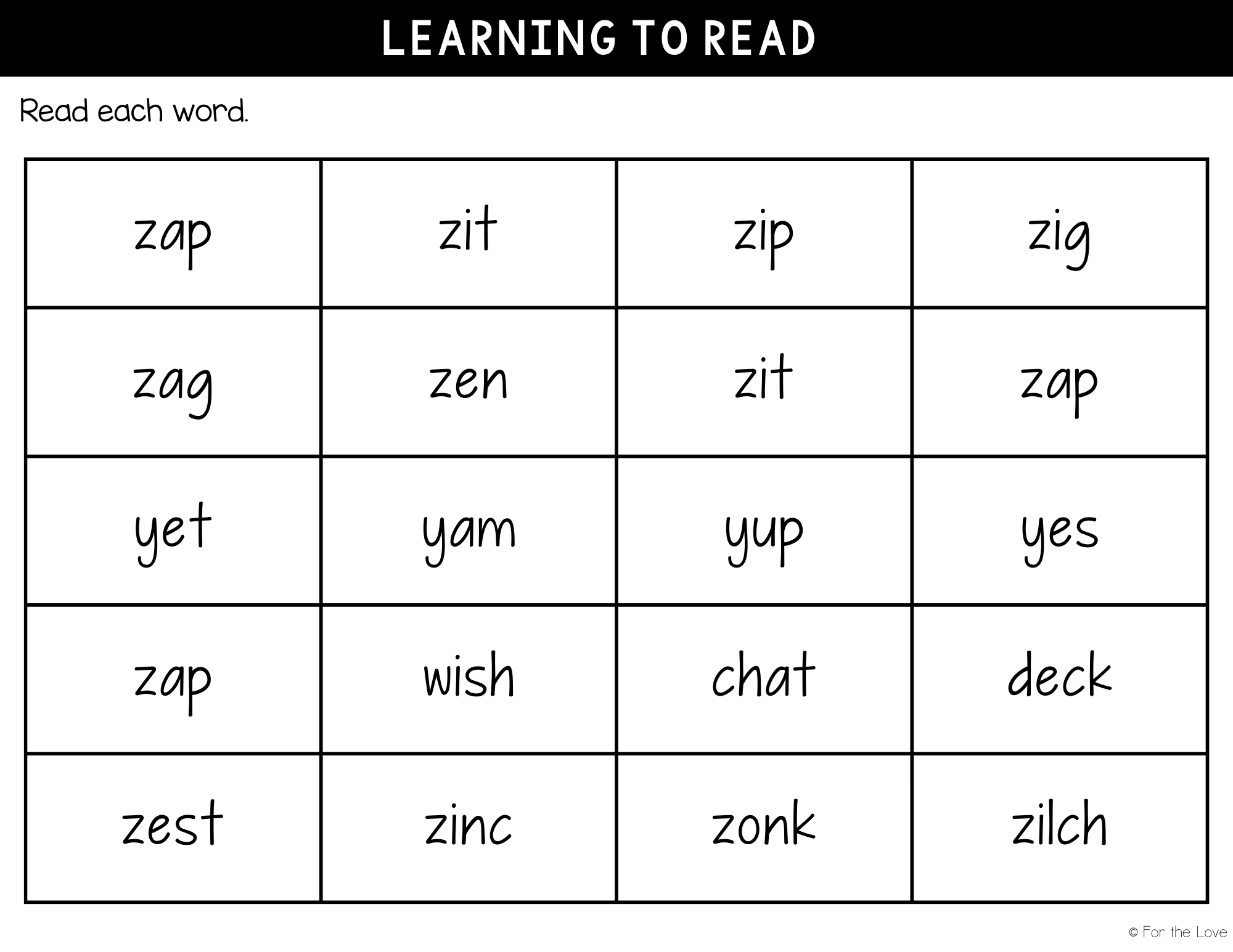 learning to read the letter z