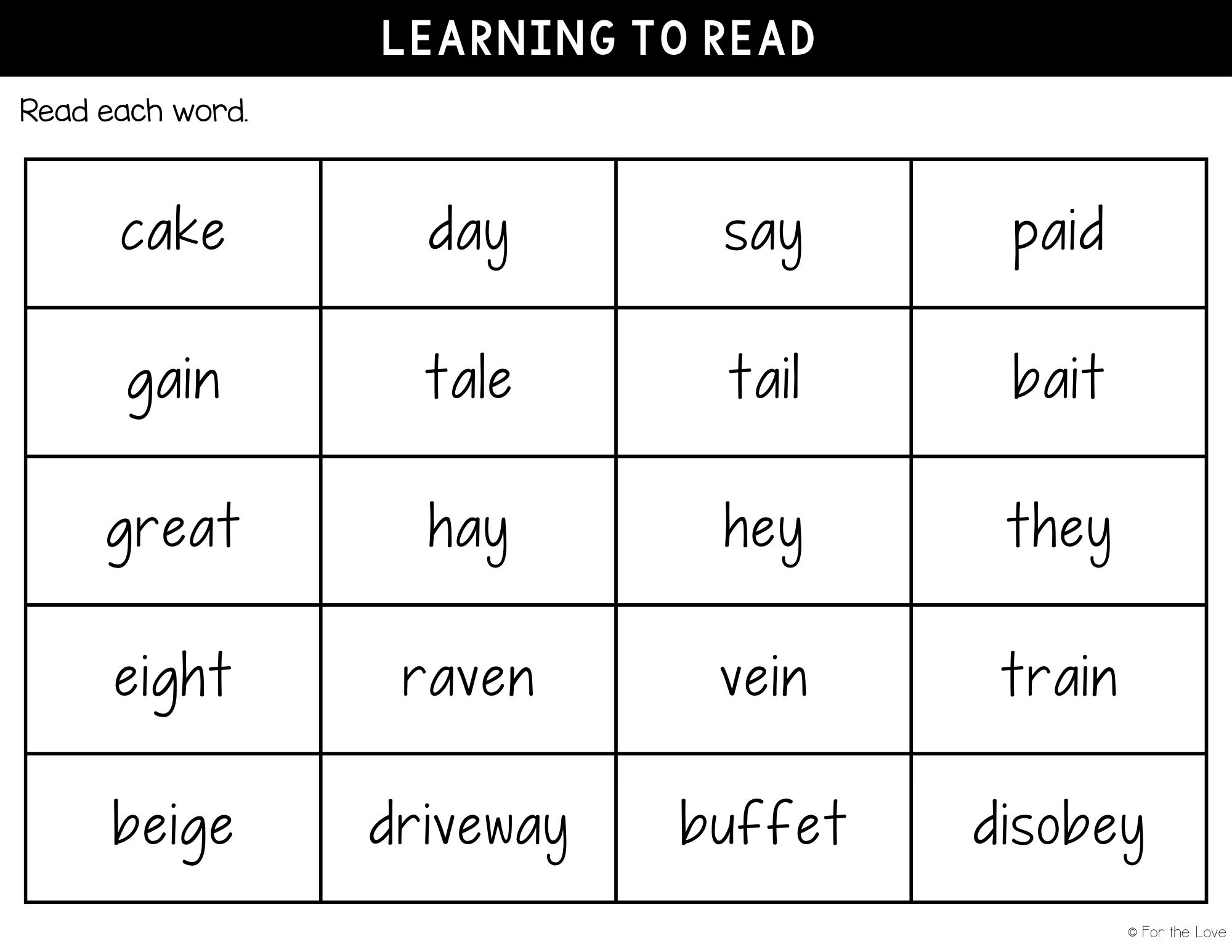 Practice reading words with the long /a/ sound.