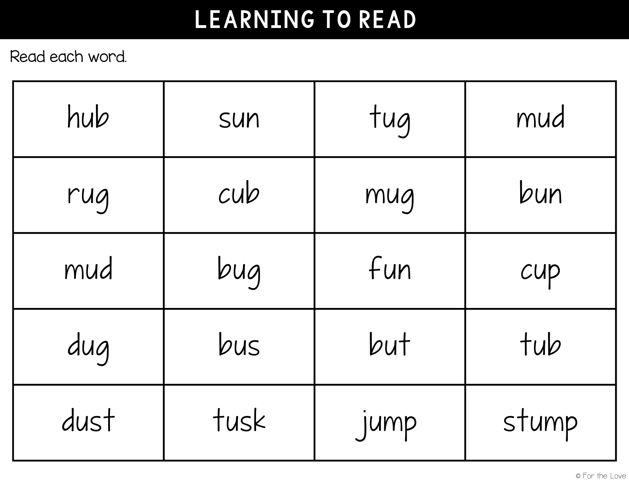learning to read the letter u