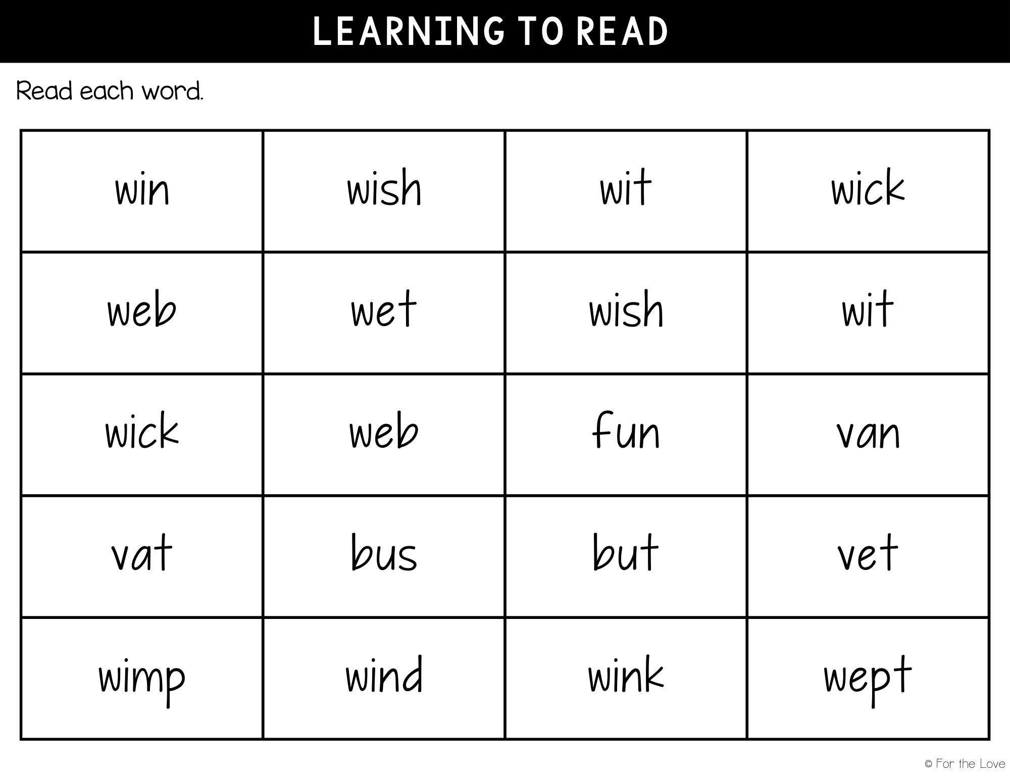 learning to read the letter w
