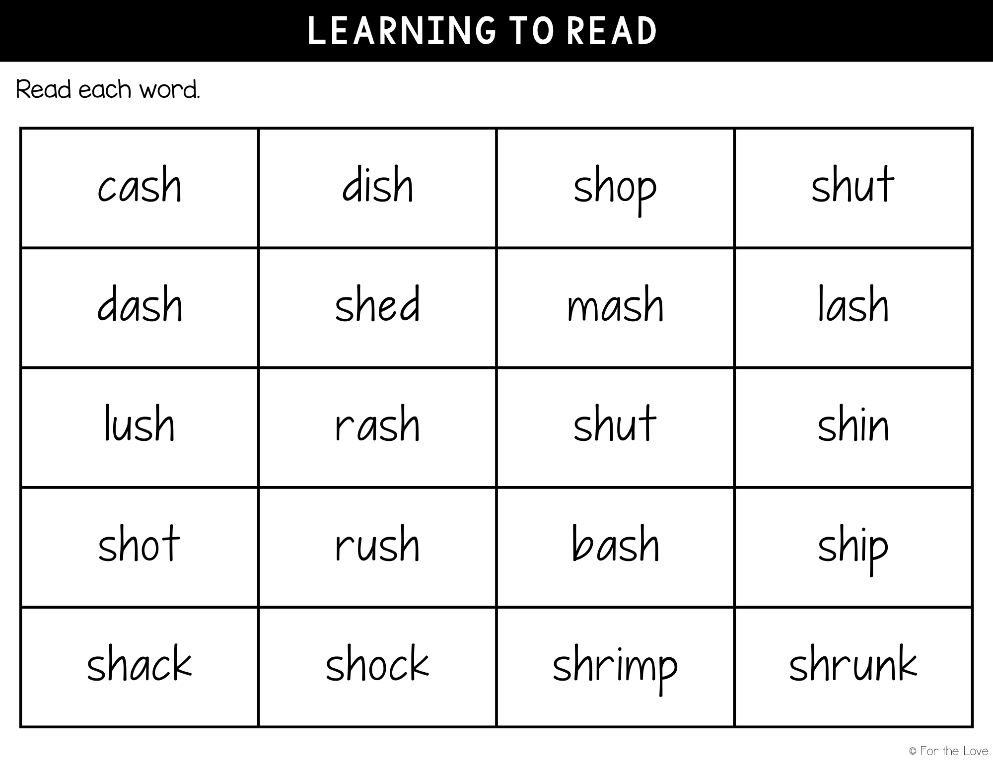 learning to read the digraph sh