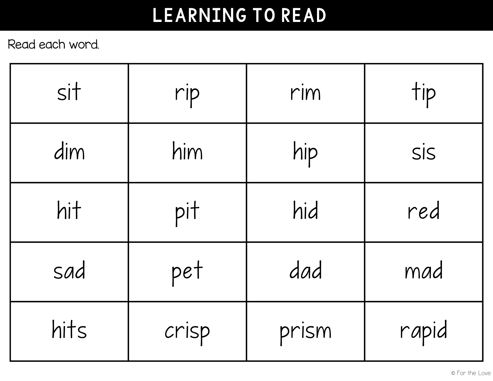 learning to read the letter i