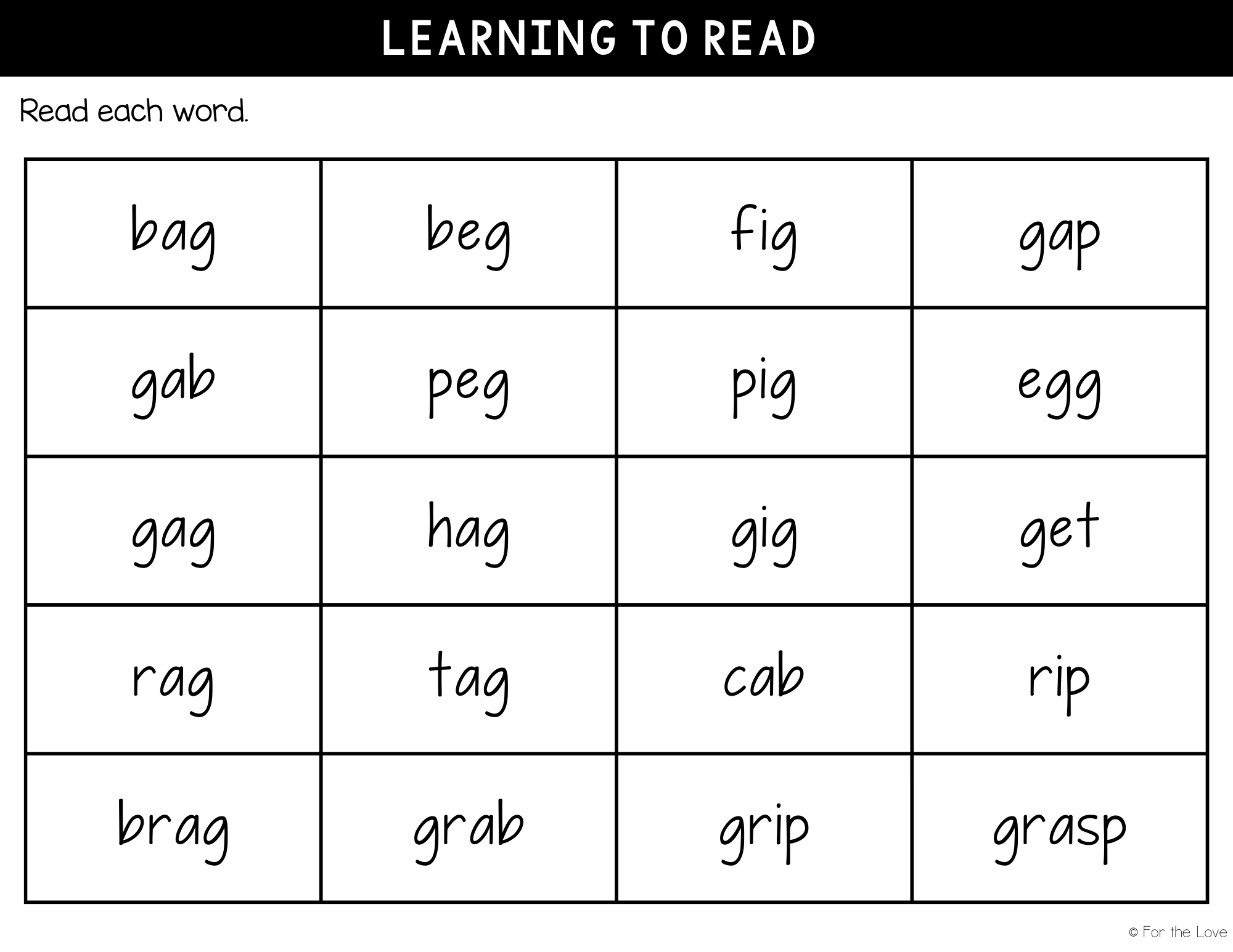 learning to read the letter g