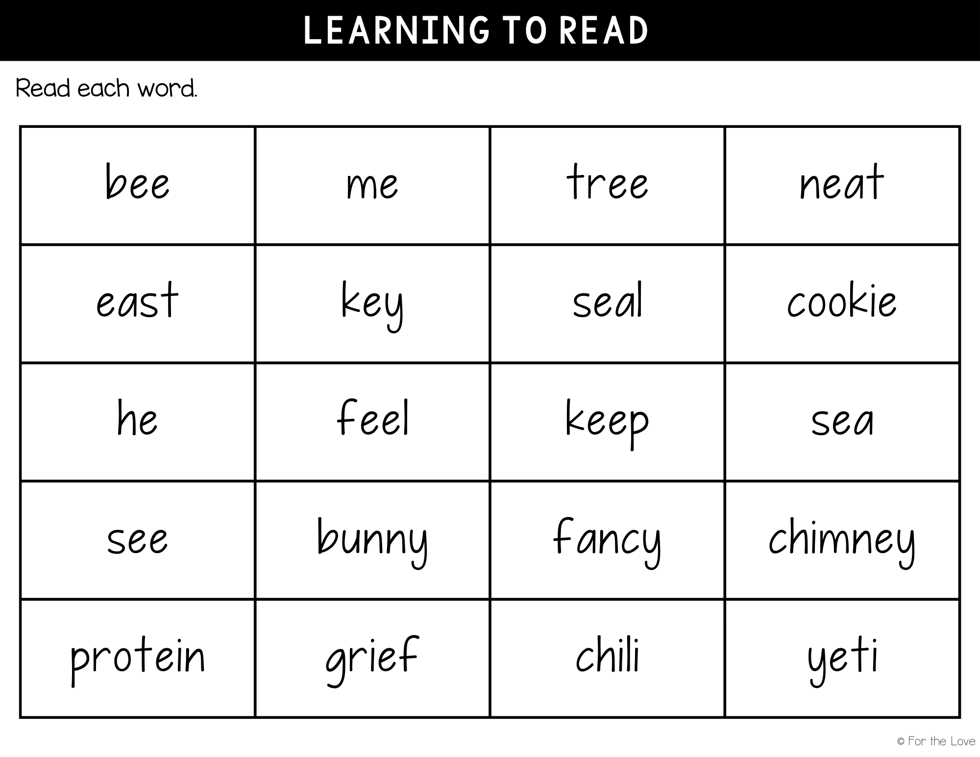 practice reading words with the long /e/ sound