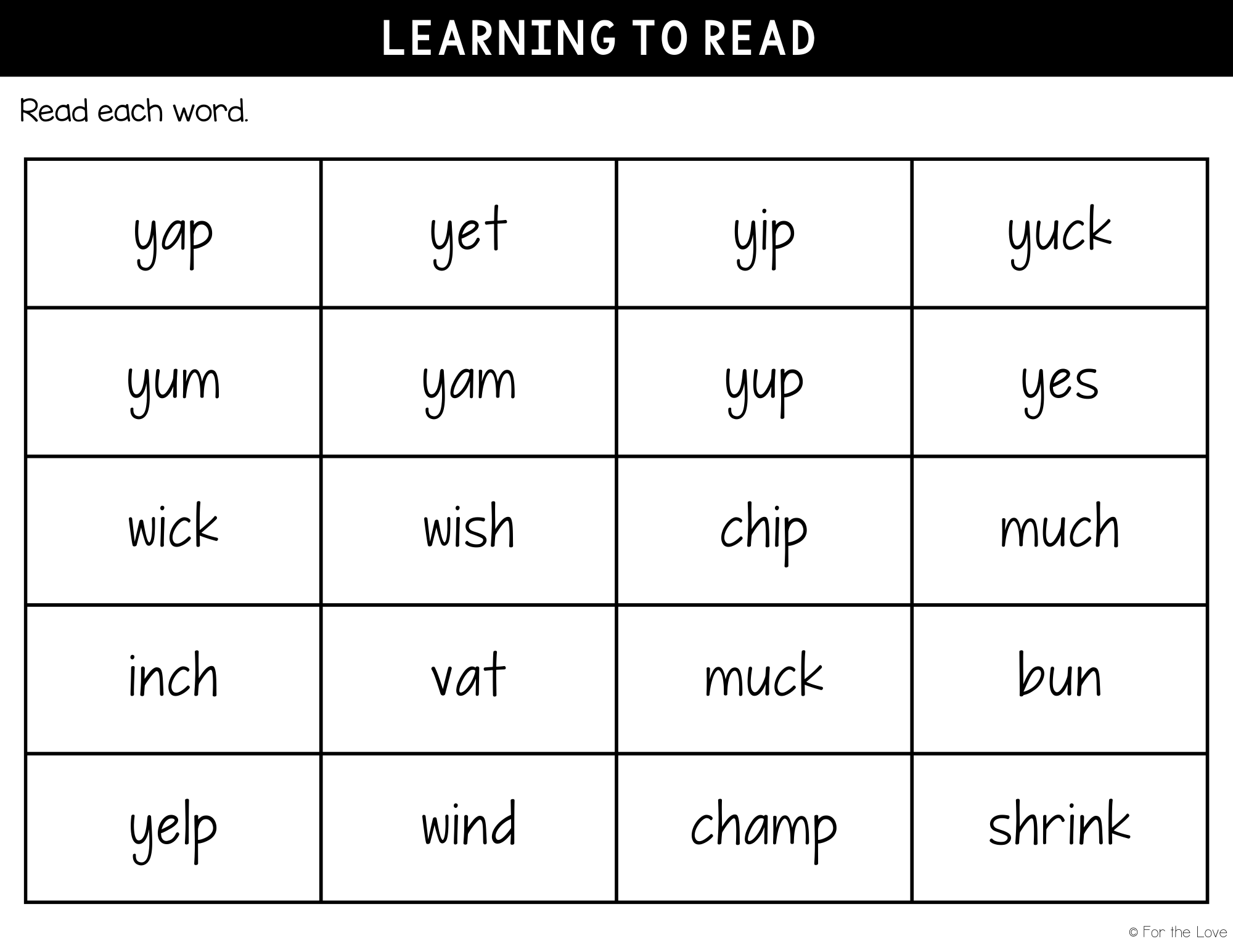 learning to read the letter y
