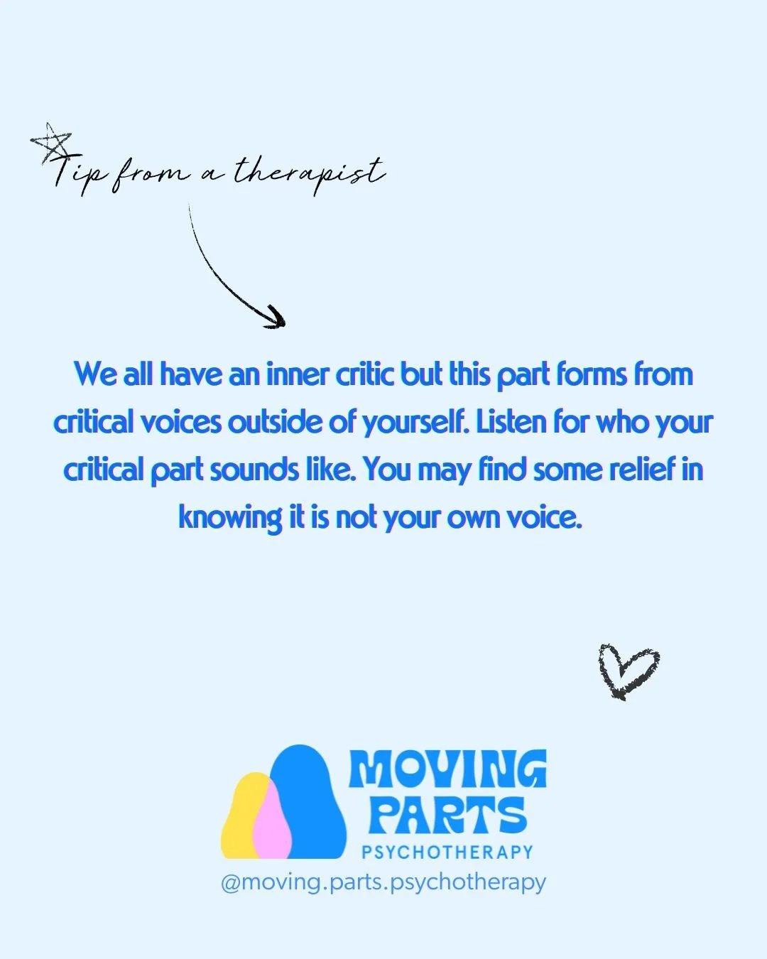 Are you familiar with your inner critic? This part is often a manager who shows up to make sure we succeed and fall in line. The voice of the self critic is often harsh and belittling. Have you ever paused to notice and get to know your critic? Or do