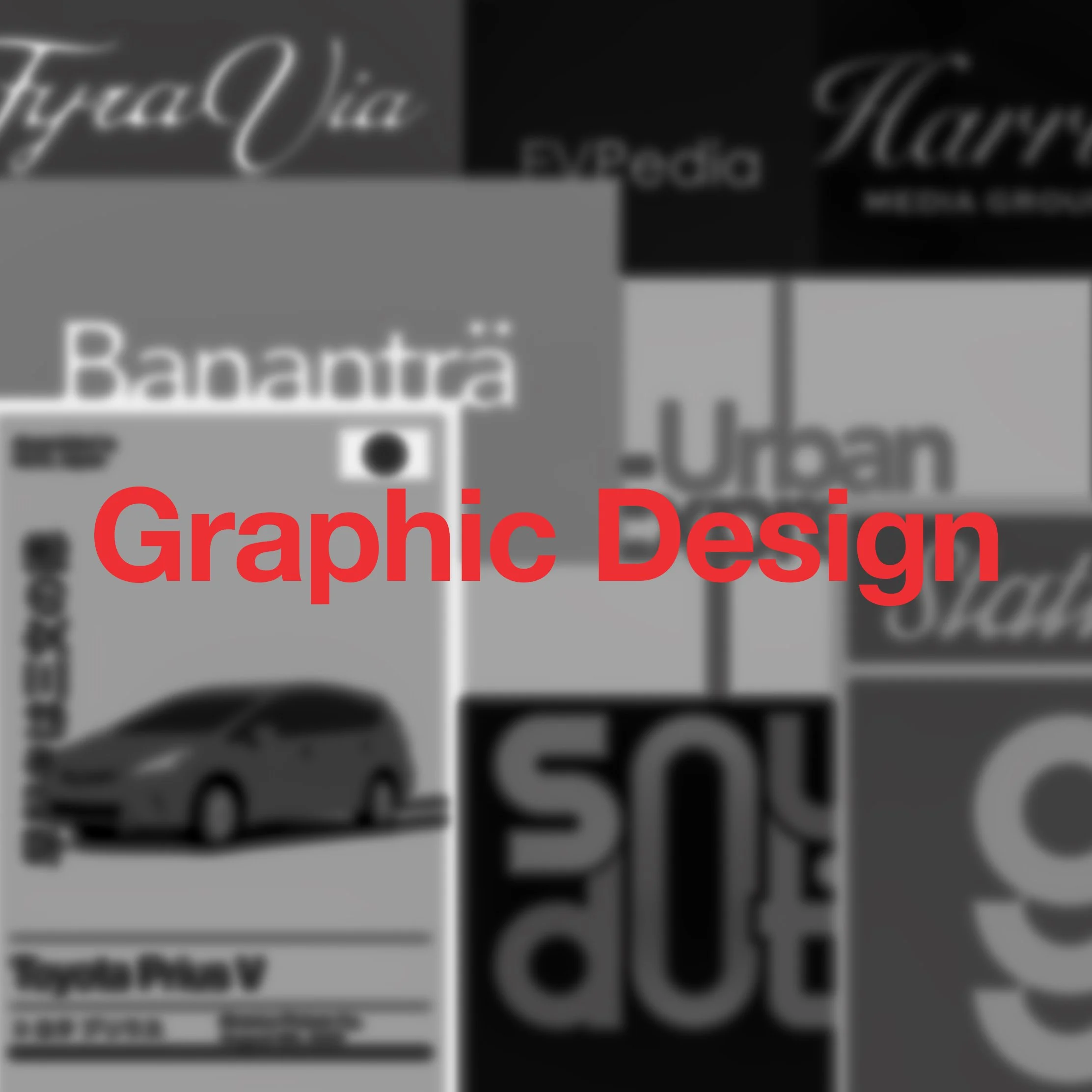 Various graphic design examples with the text 'Graphic Design' overlayed in red.