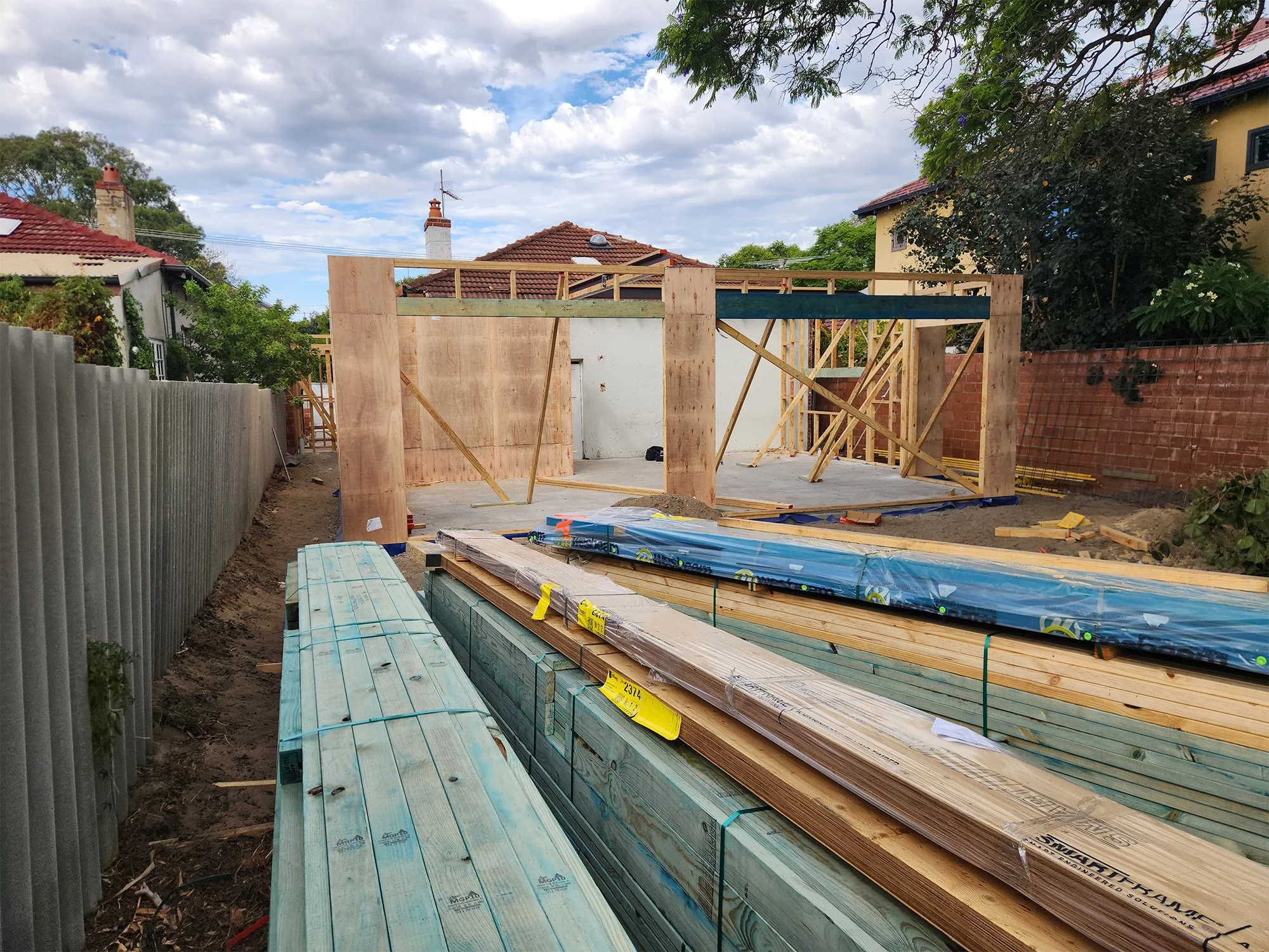 Mount Hawthorn timber-framed extension under construction by Toorak Builders