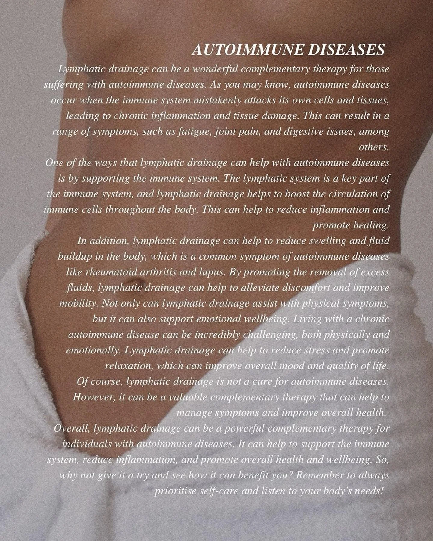 Struggling with autoimmune symptoms? Lymphatic drainage massage can help alleviate swelling, boost circulation, and promote relaxation. Our expert therapists are here to support your holistic journey to better health. Discover the benefits today!
Boo