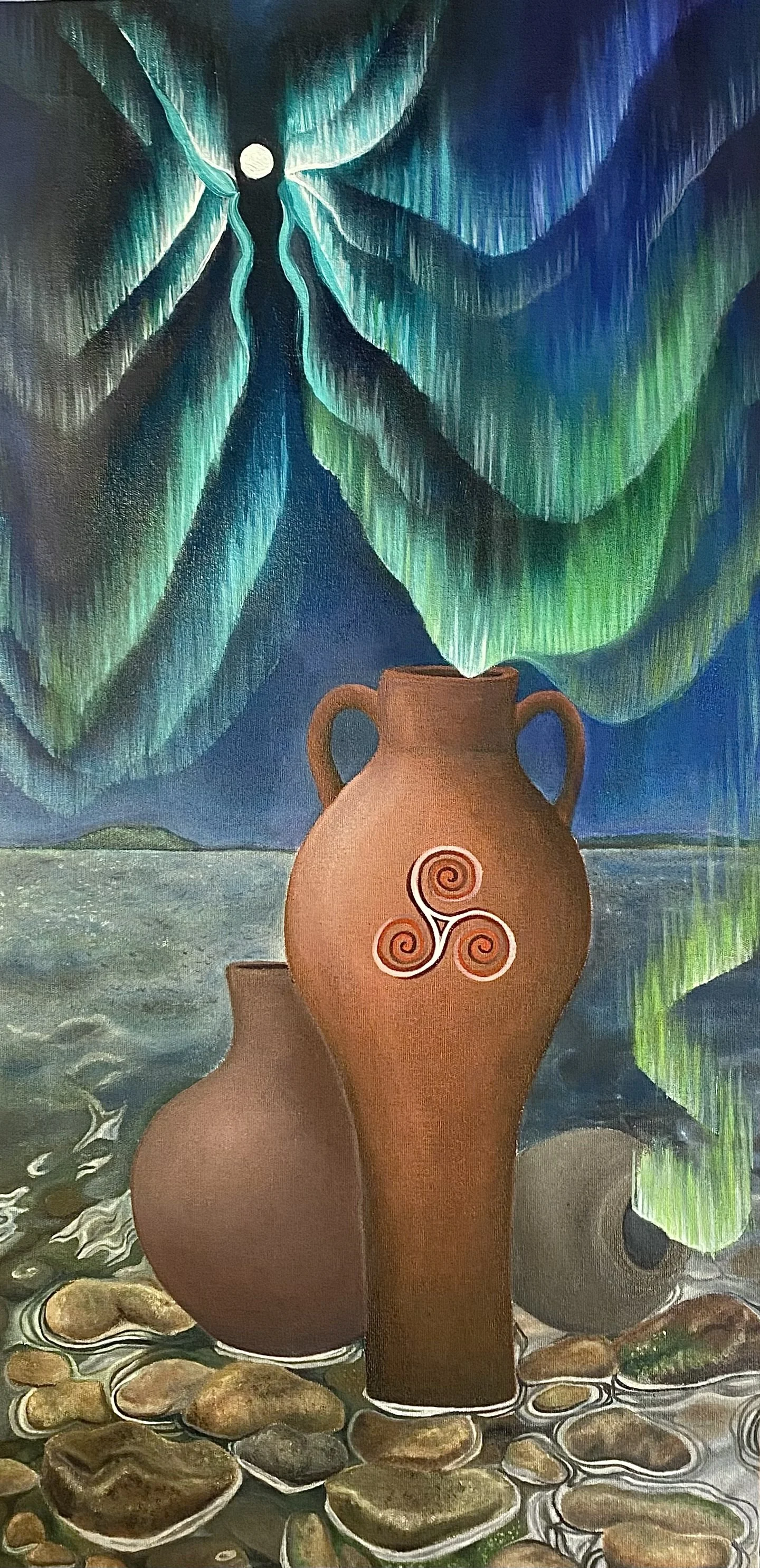 Three Urns, oil paint on canvas, 18x37 in, May '25