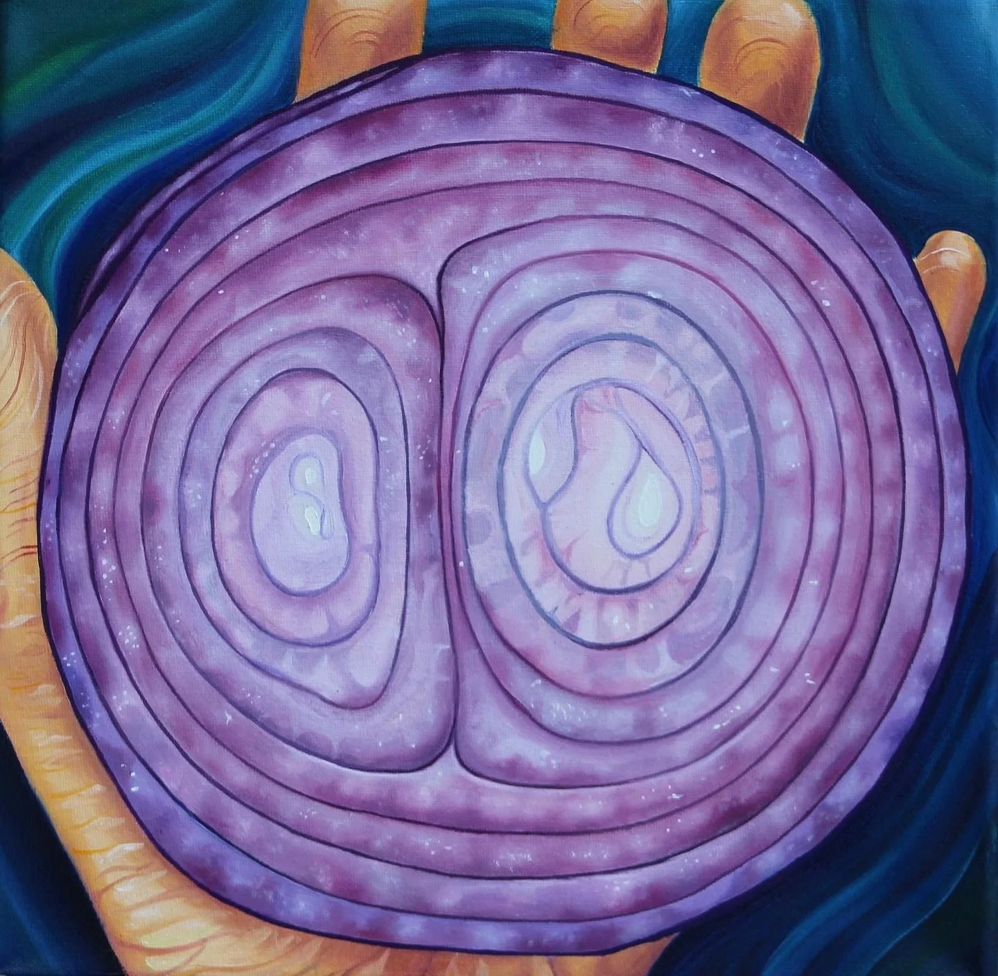 Onion, oil paint on canvas, 10x10 in, May '23