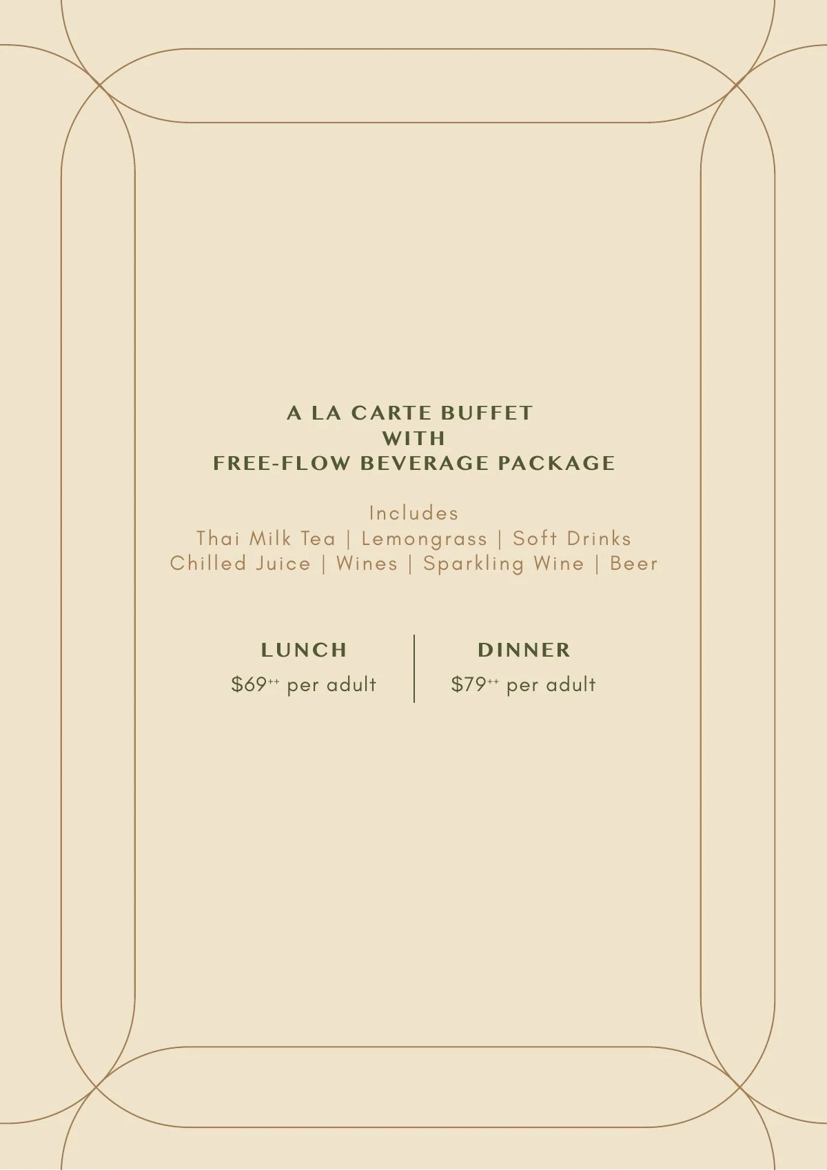 Sarai Fine Thai à la carte buffet with free-flow beverage package: lunch $69++, dinner $79++