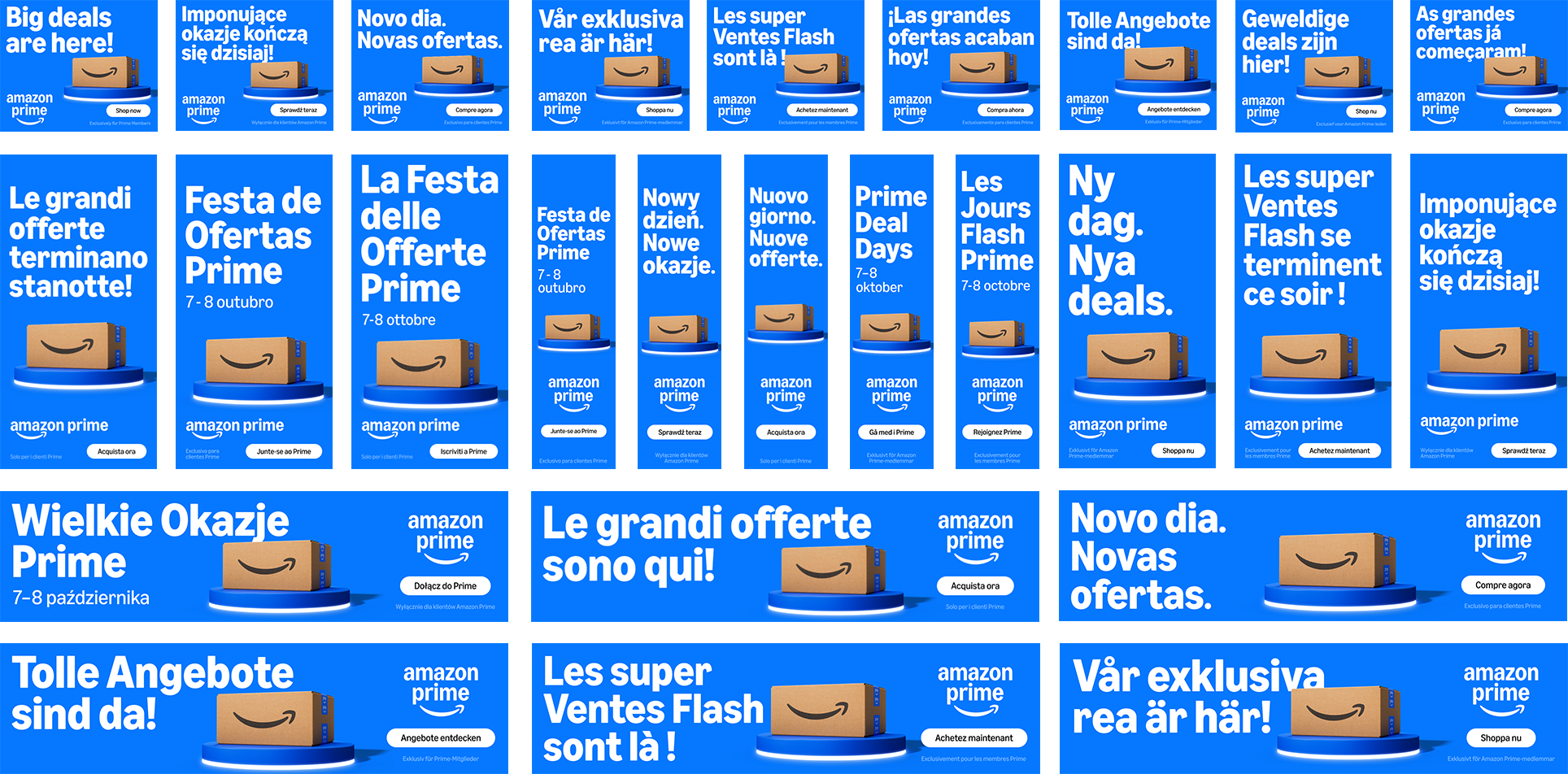 Amazon Prime Big Deal Days 2025. digital banners in multiple languages.