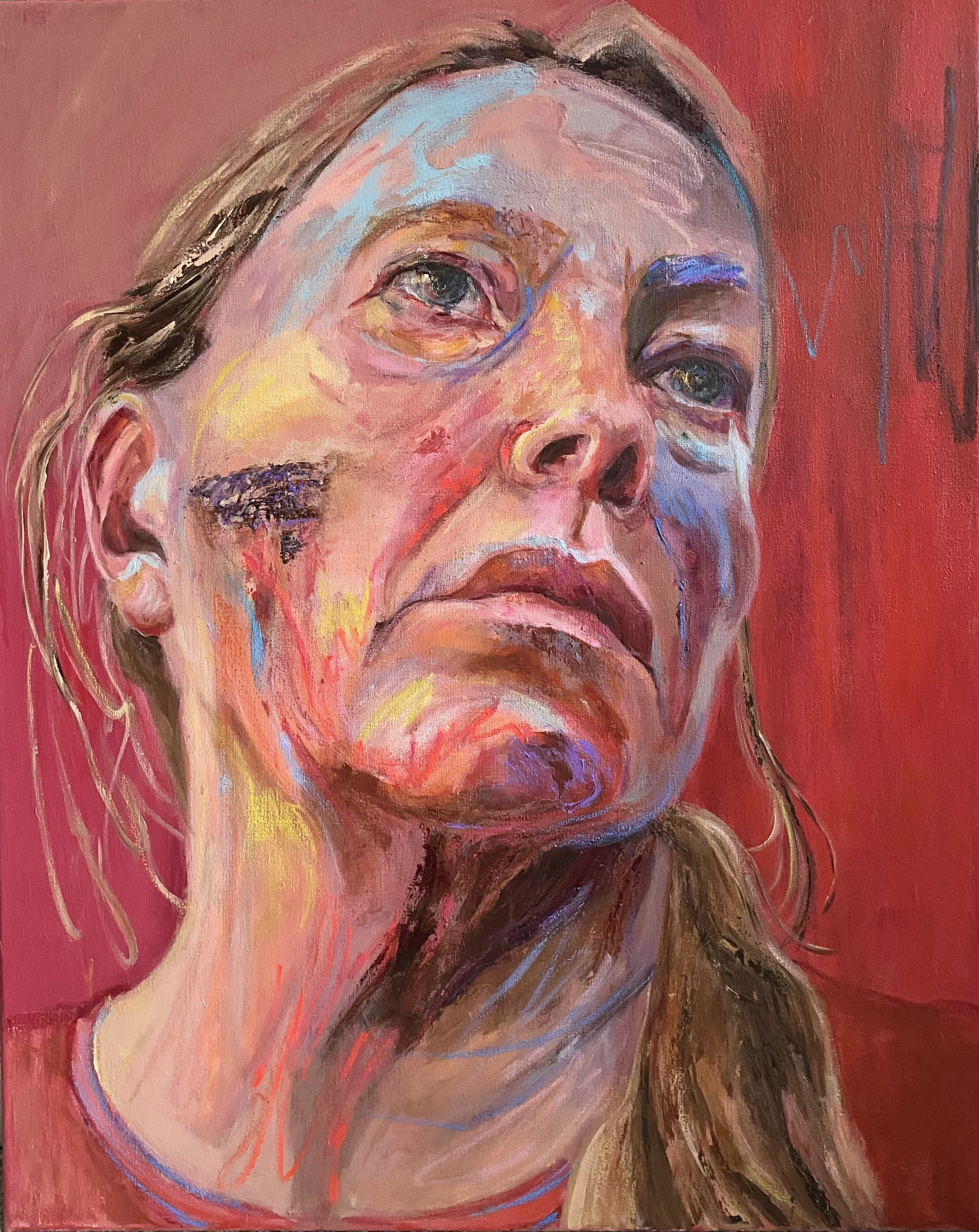 Karin, 2025
Acryl und Ölpastel auf Leinwand,
100 x 80 cm